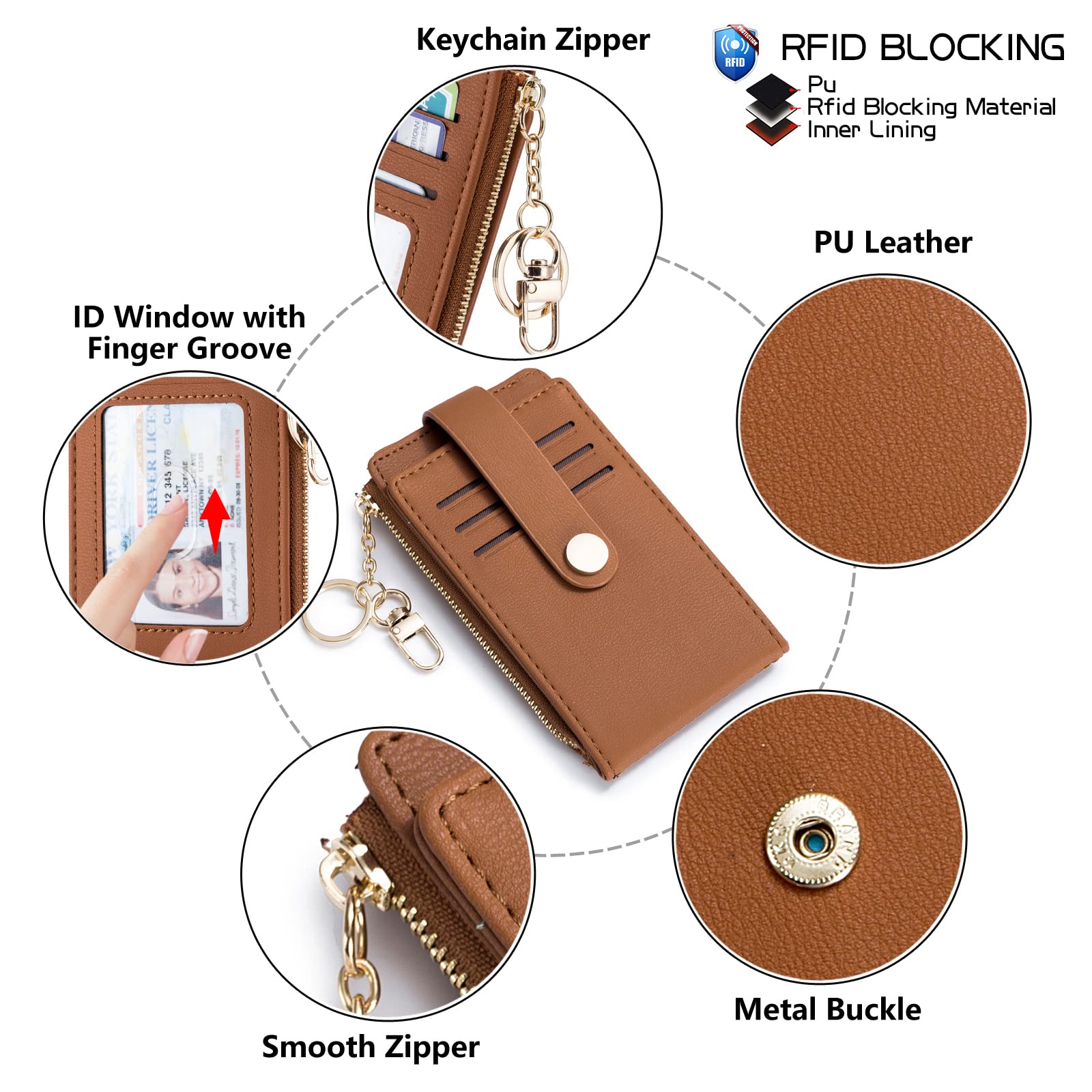 Wallet for Women,RFID Blocking Bifold Credit Card Holder with Zipper Coin Pocket,ID Window &amp; Keychain