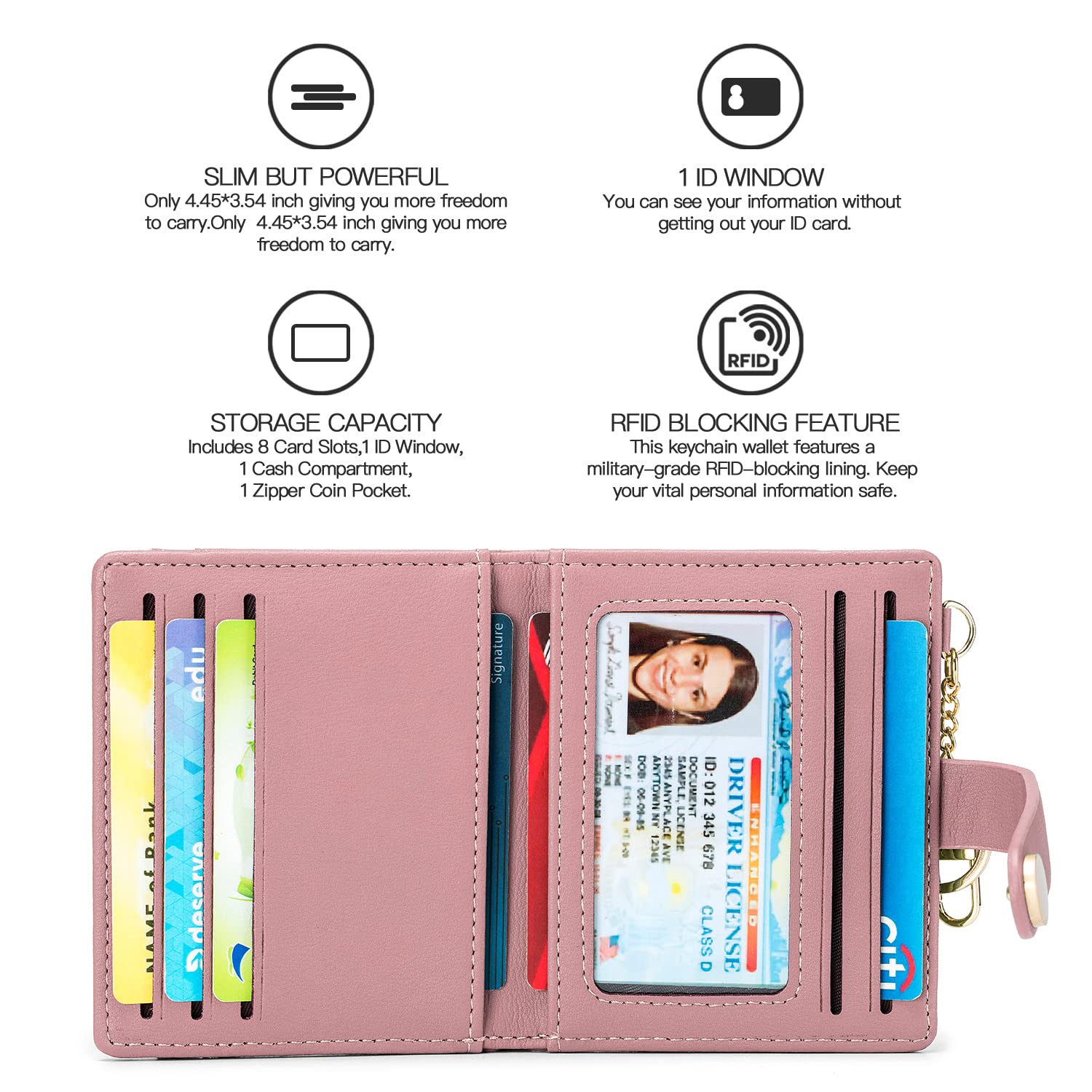 Wallet for Women,RFID Blocking Bifold Credit Card Holder with Zipper Coin Pocket,ID Window &amp; Keychain