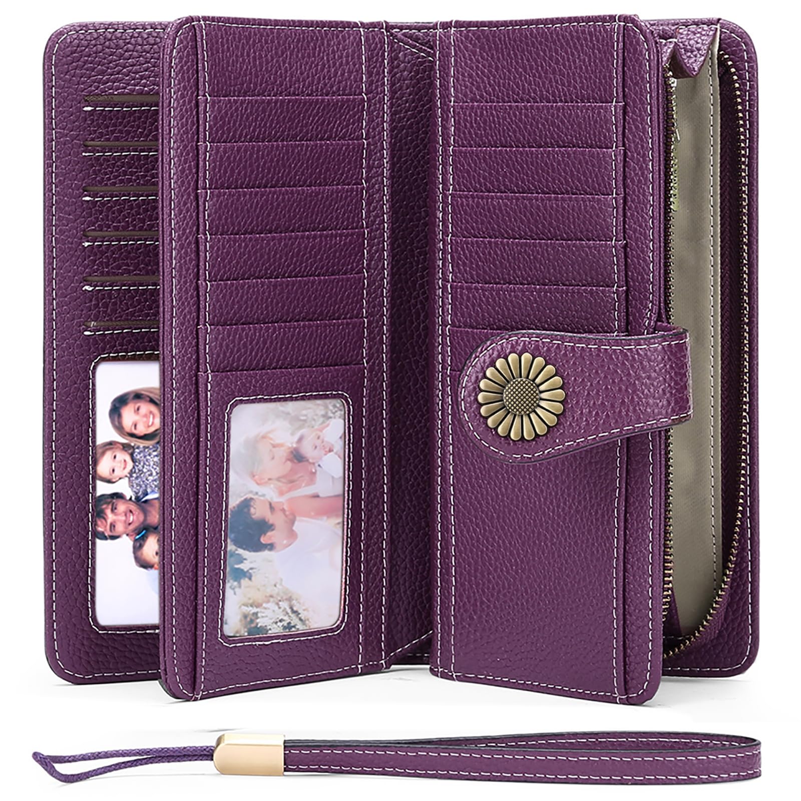 Wallets for Women Genuine Leather Credit Card Holder with RFID Blocking Large Capacity Wristlet