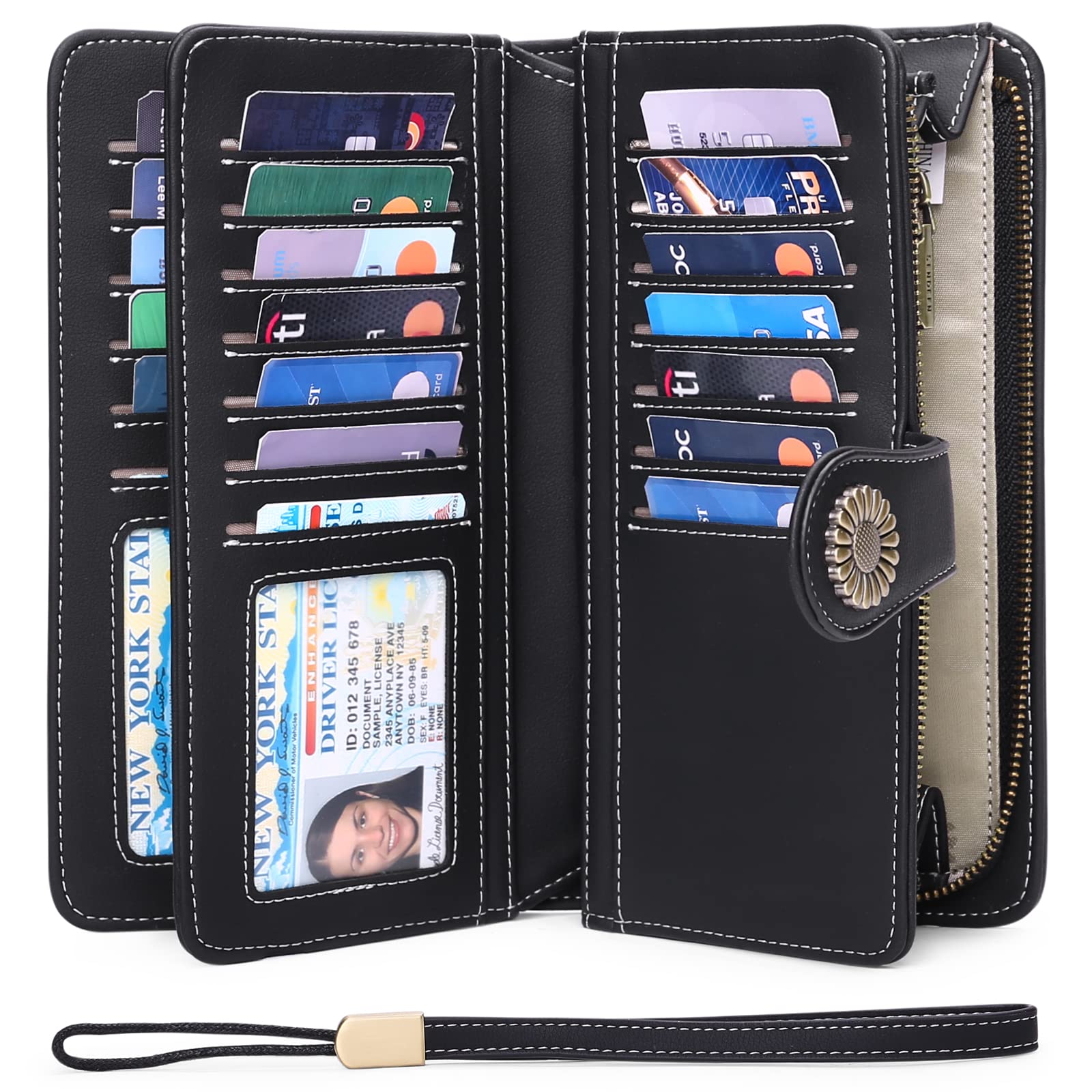 Wallets for Women Genuine Leather Credit Card Holder with RFID Blocking Large Capacity Wristlet