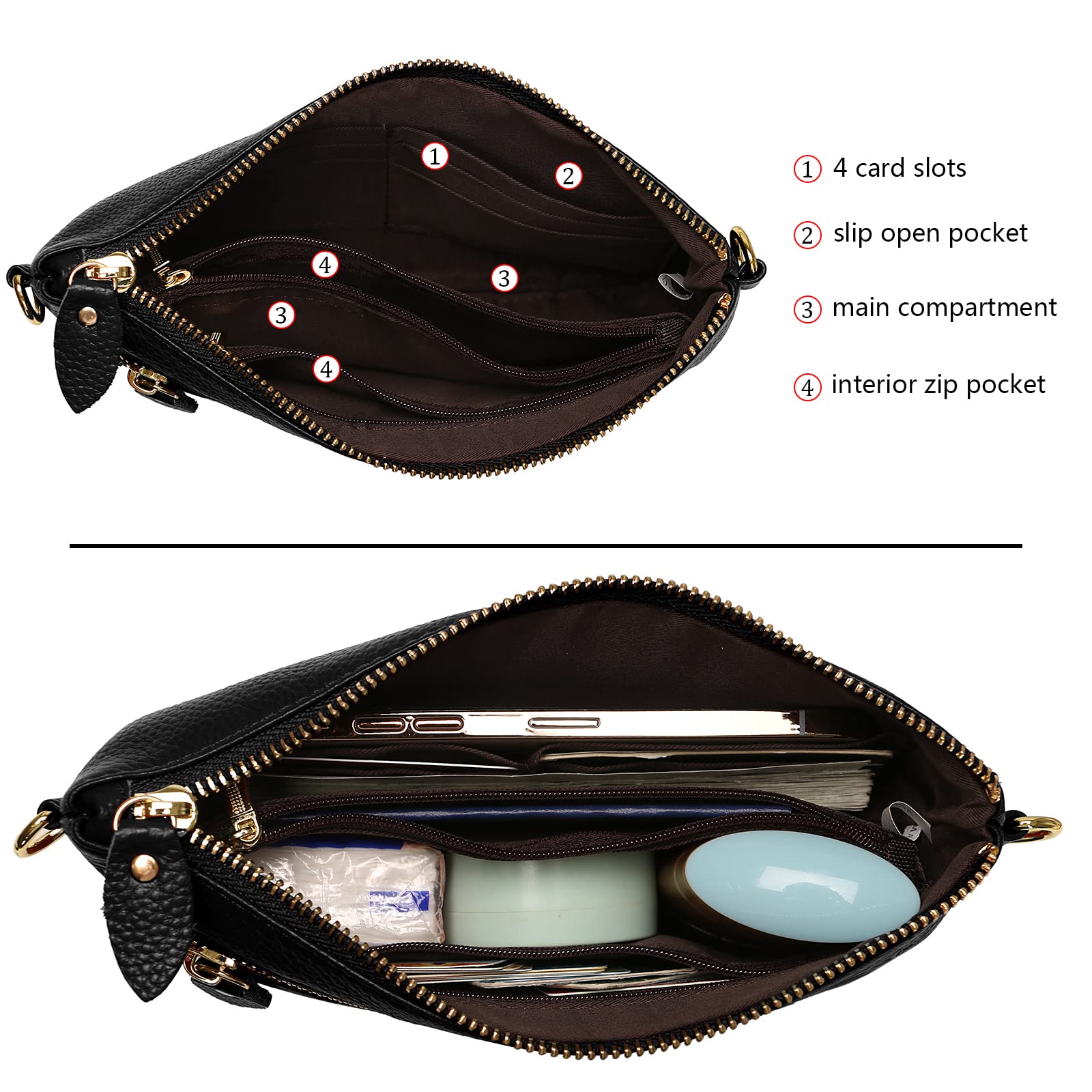 Wallet Wristlets Clutch Purses for Women Genuine Leather Crossbody Bag Handbag with Detachable Shoulder Chain