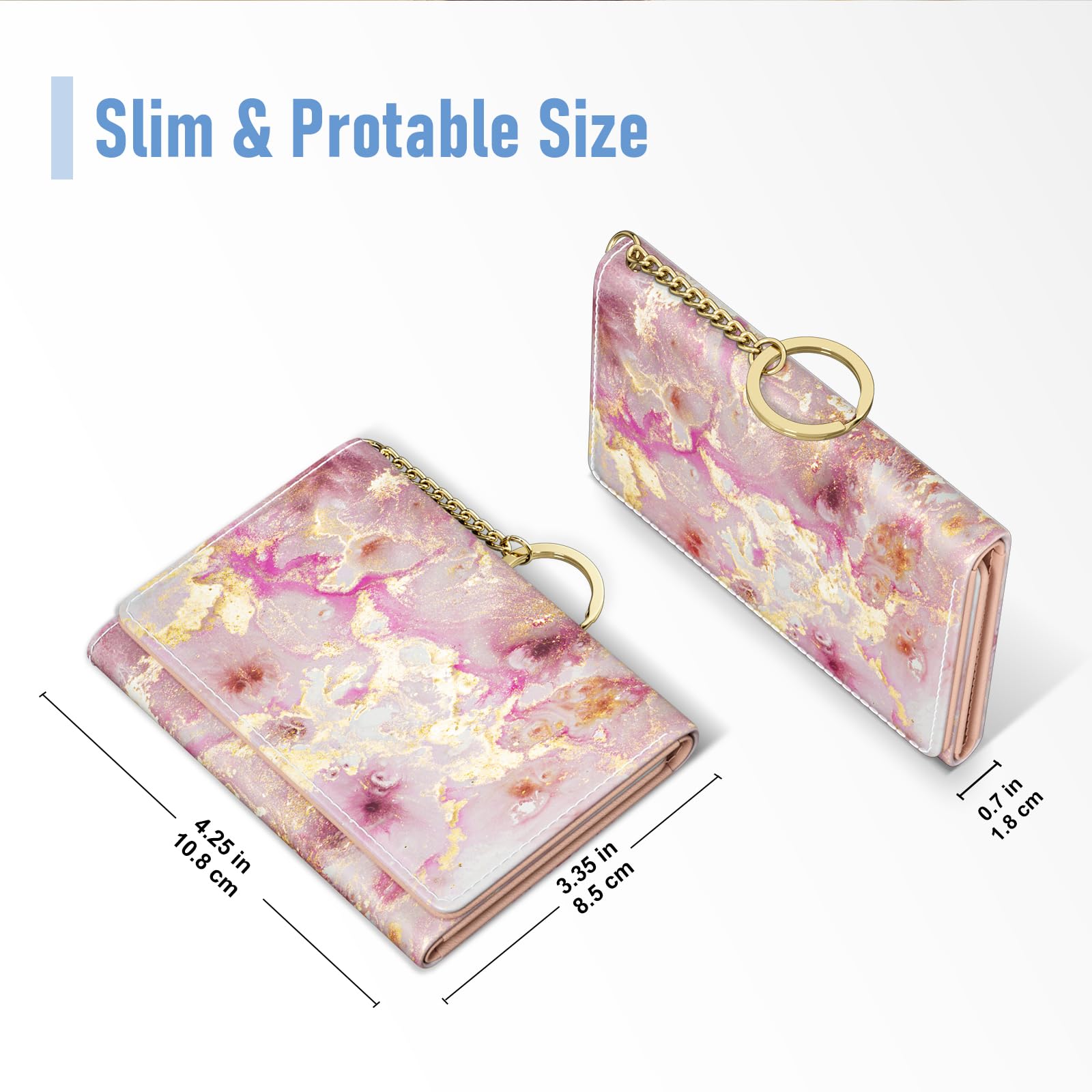 Womens Wallet, Small Slim RFID Card Wallets for Women, Trifold Leather Card Wallet Organizer, Cute Front Pocket Wallets with 7 Card Slots &amp; ID Window, Abstract Boho Leaves