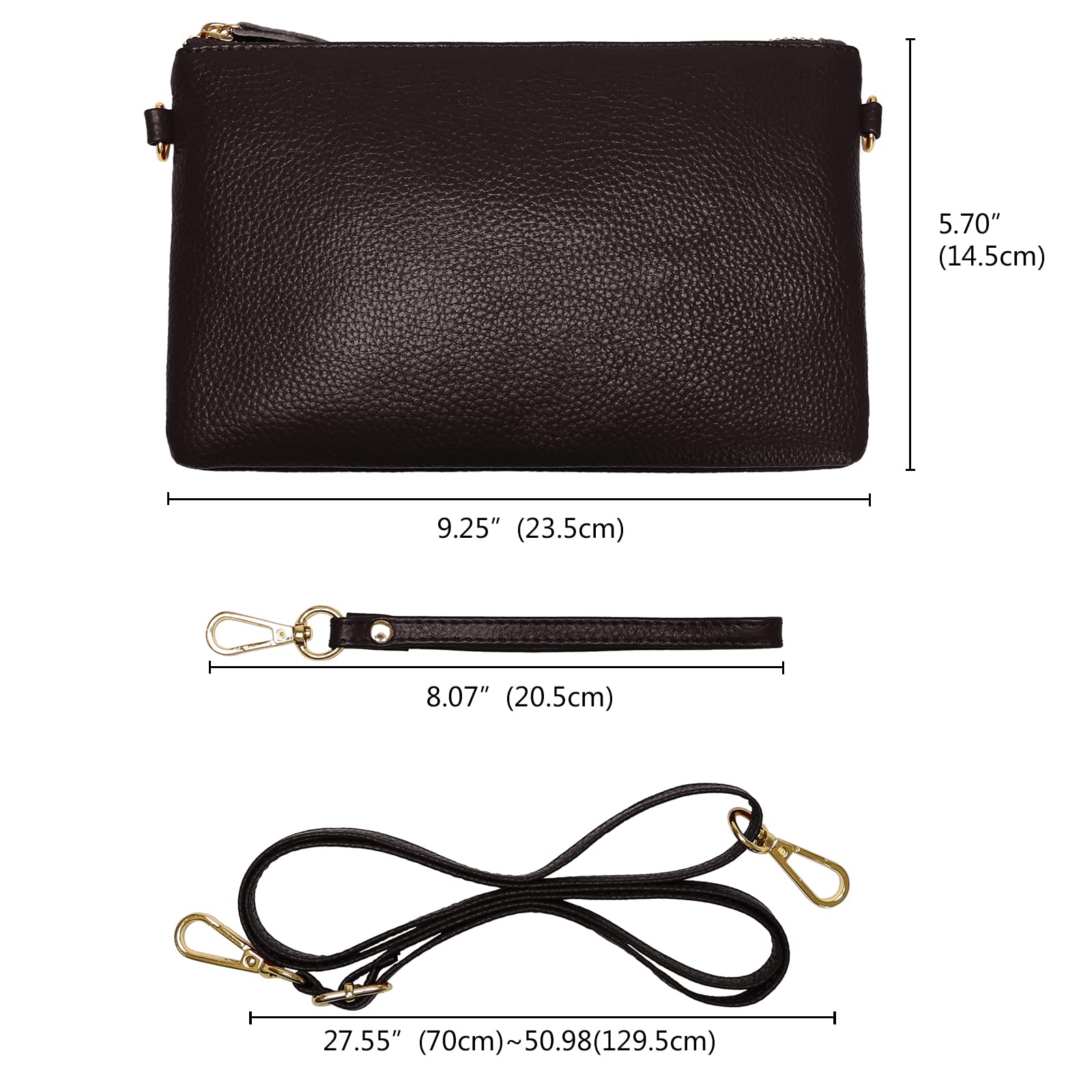 Wallet Wristlets Clutch Purses for Women Genuine Leather Crossbody Bag Handbag with Detachable Shoulder Chain