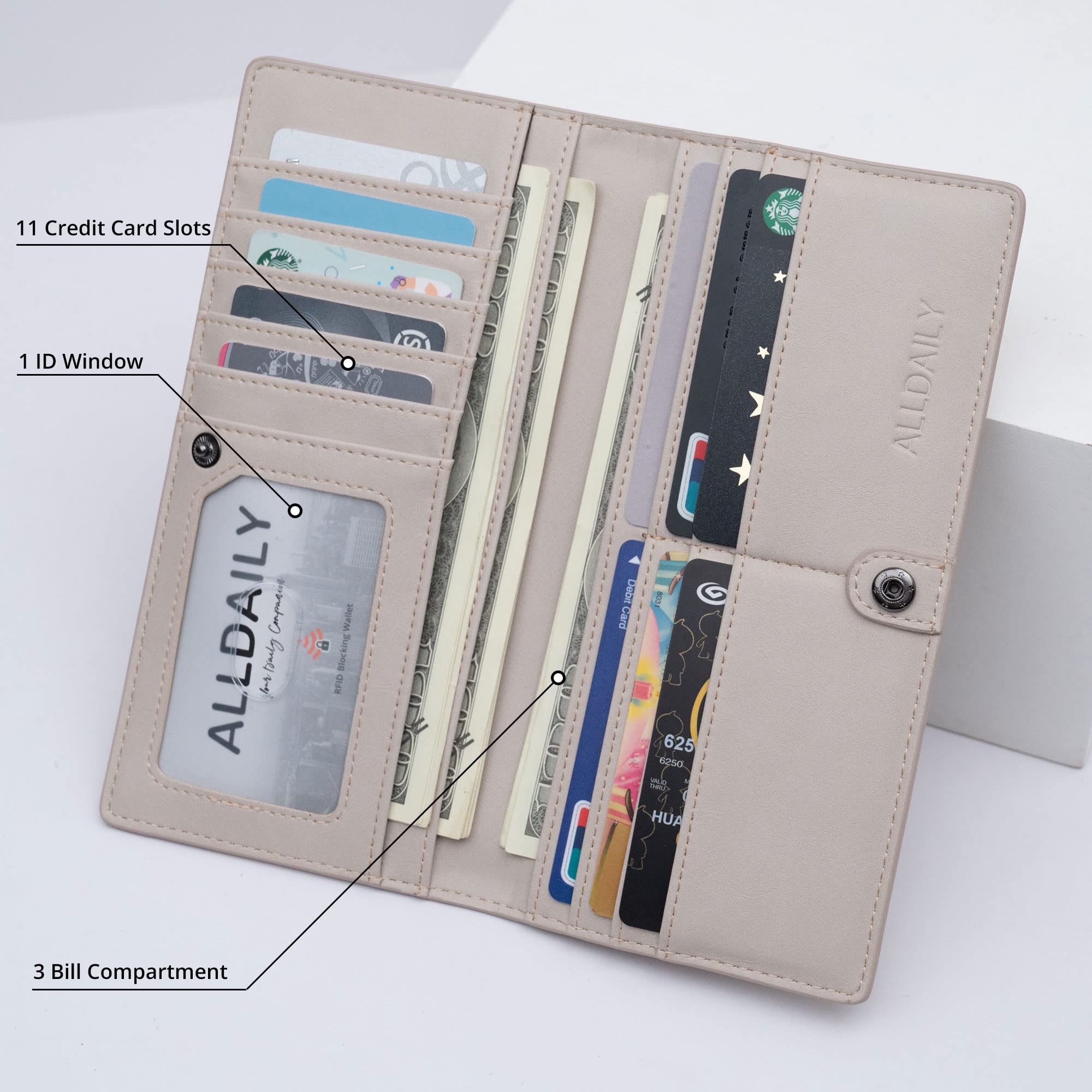 Women Wallet RFID Blocking Credit Card Holder Bifold Long Ladies Billfold (Purist Blue)