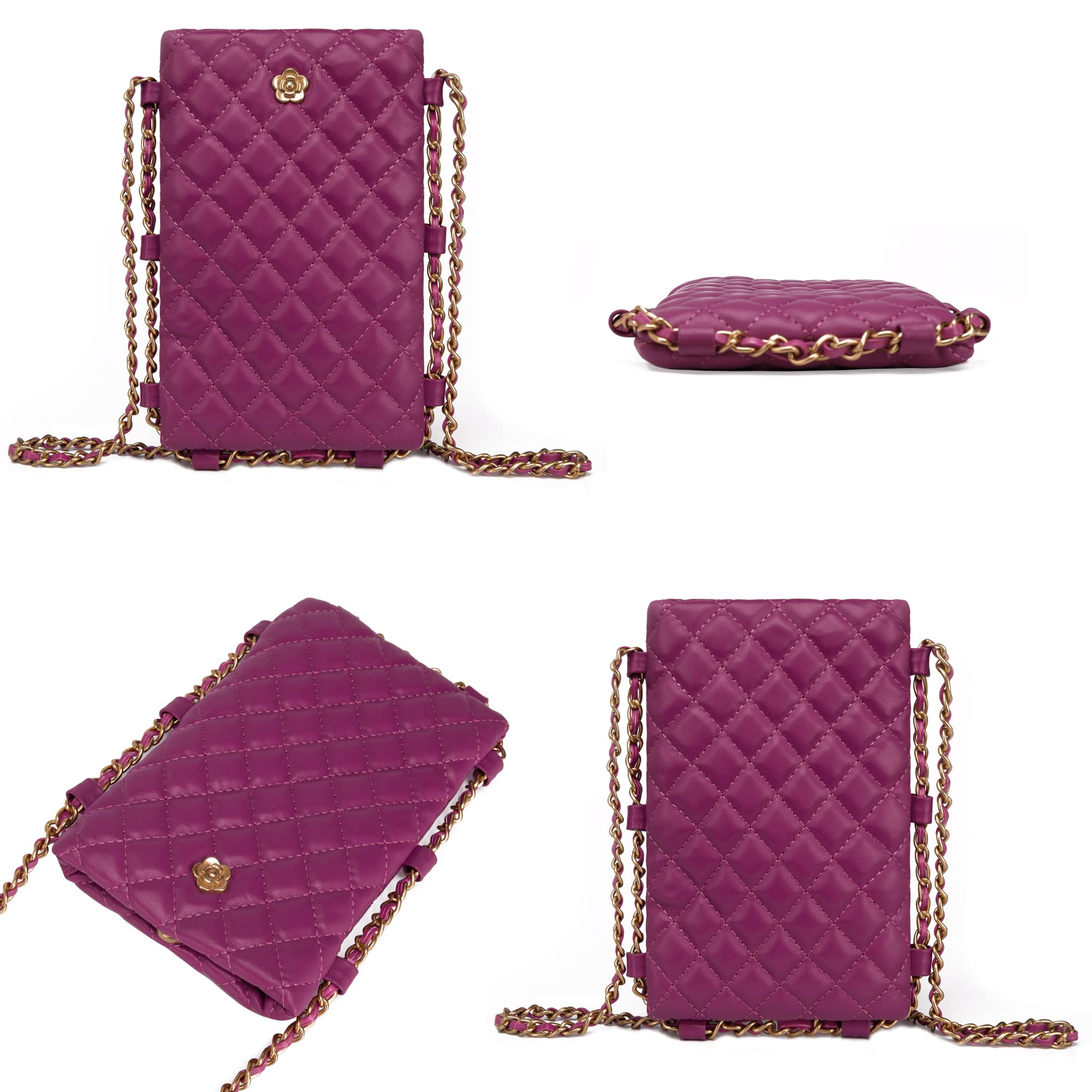 Small Quilted Cell Phone Purse for Women Soft Chain Crossbody Cellphone Wallet Bag