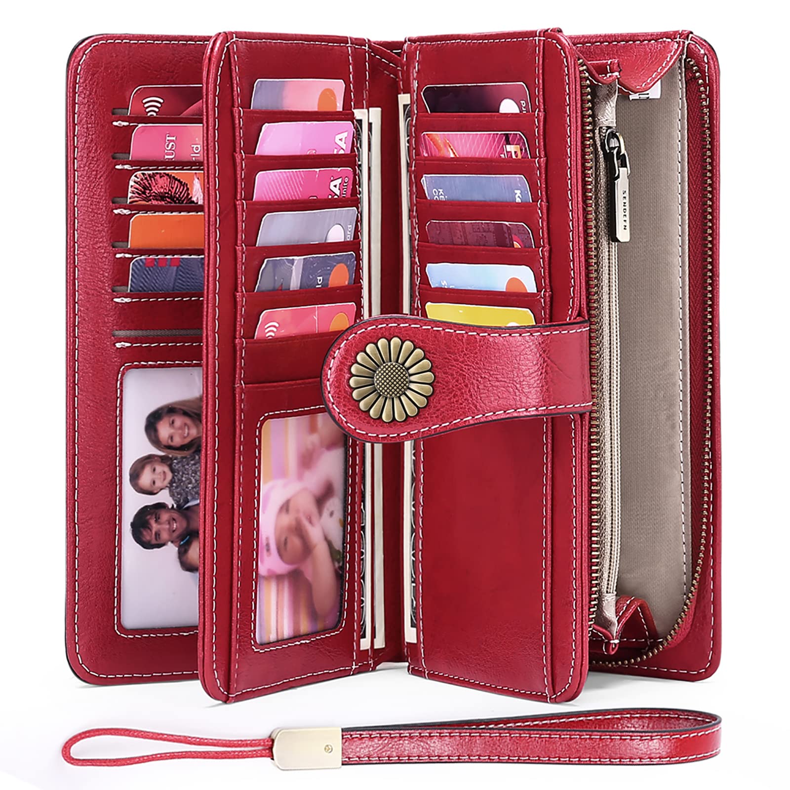 Wallets for Women Genuine Leather Credit Card Holder with RFID Blocking Large Capacity Wristlet