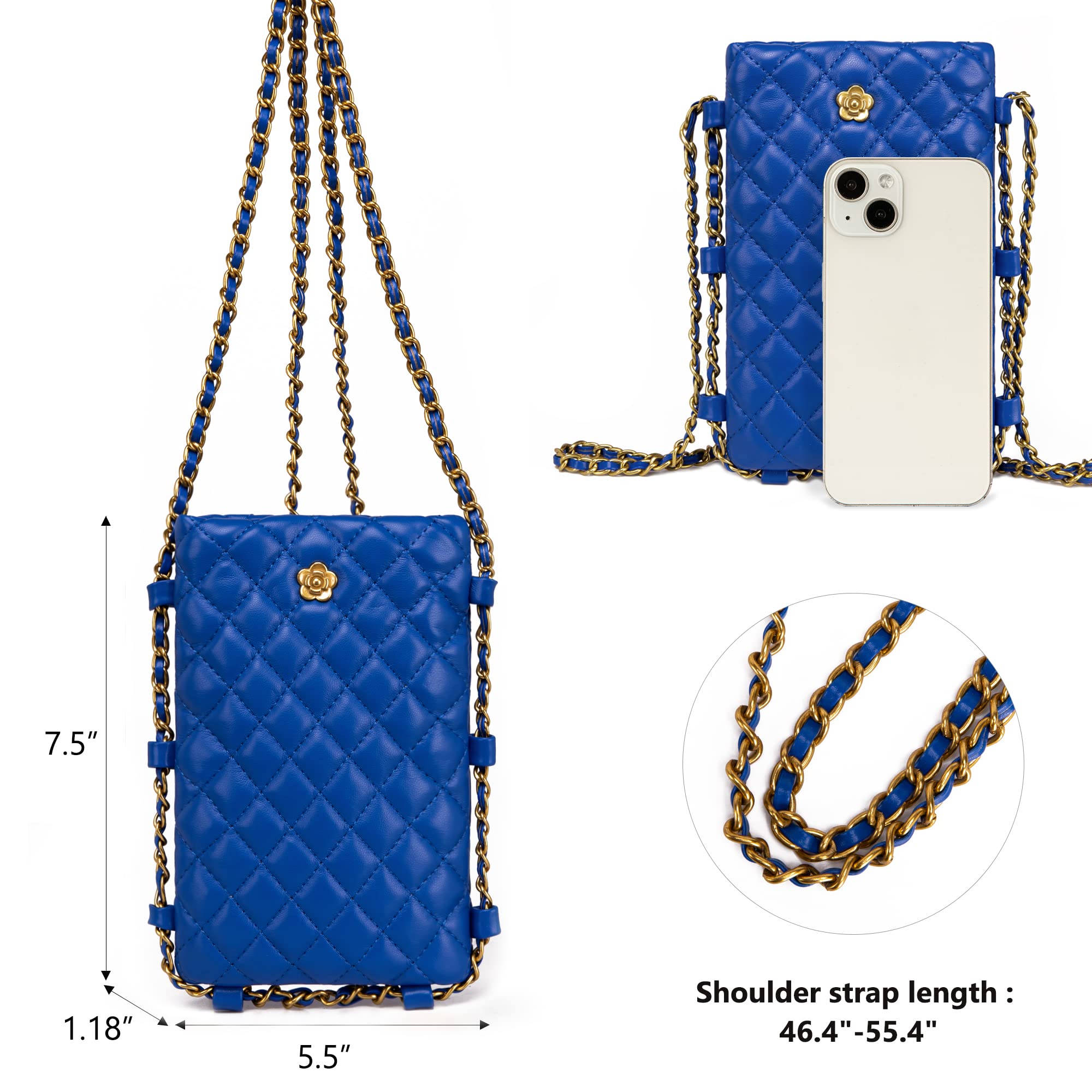 Small Quilted Cell Phone Purse for Women Soft Chain Crossbody Cellphone Wallet Bag