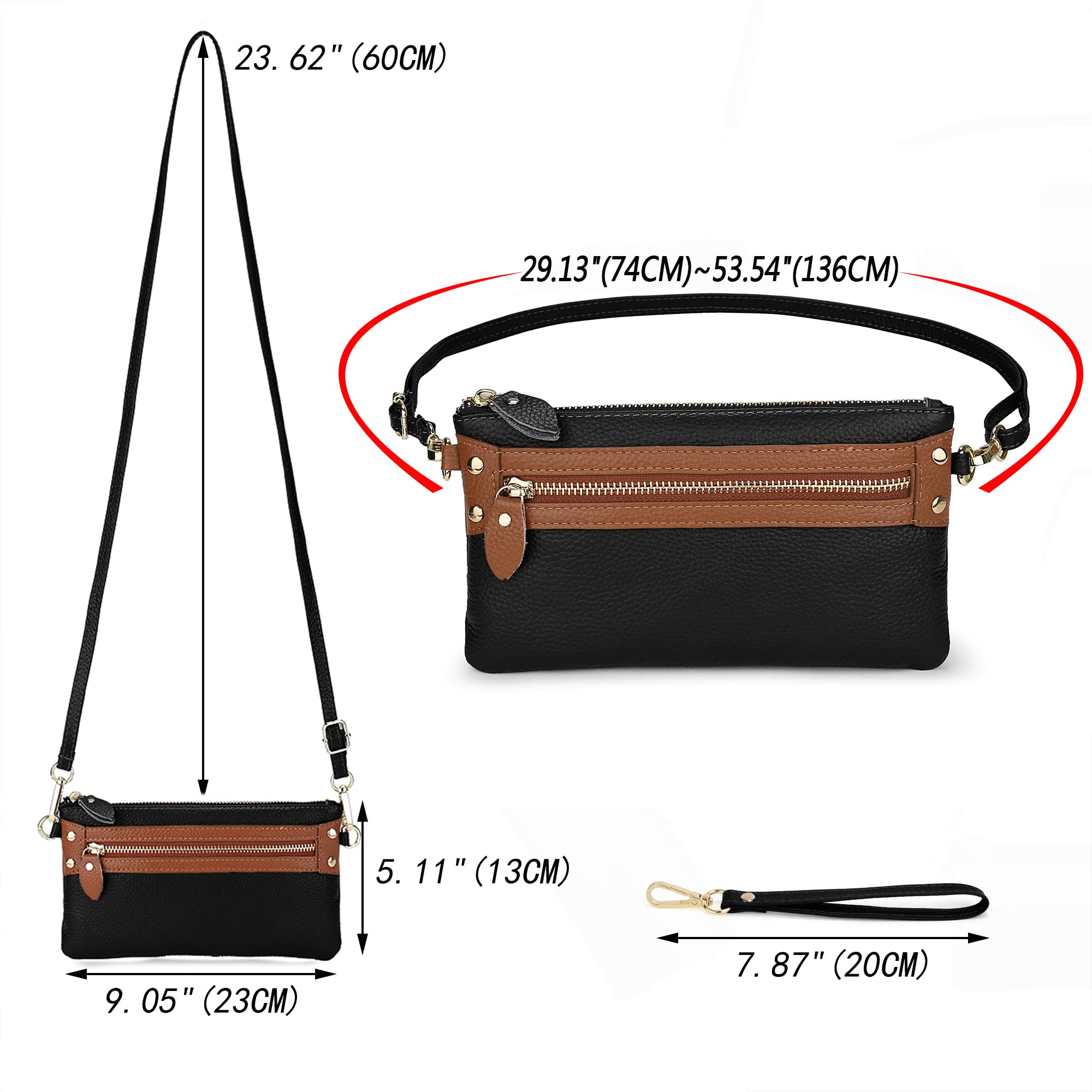 Wallet Wristlets Clutch Purses for Women Genuine Leather Crossbody Bag Handbag with Detachable Shoulder Chain