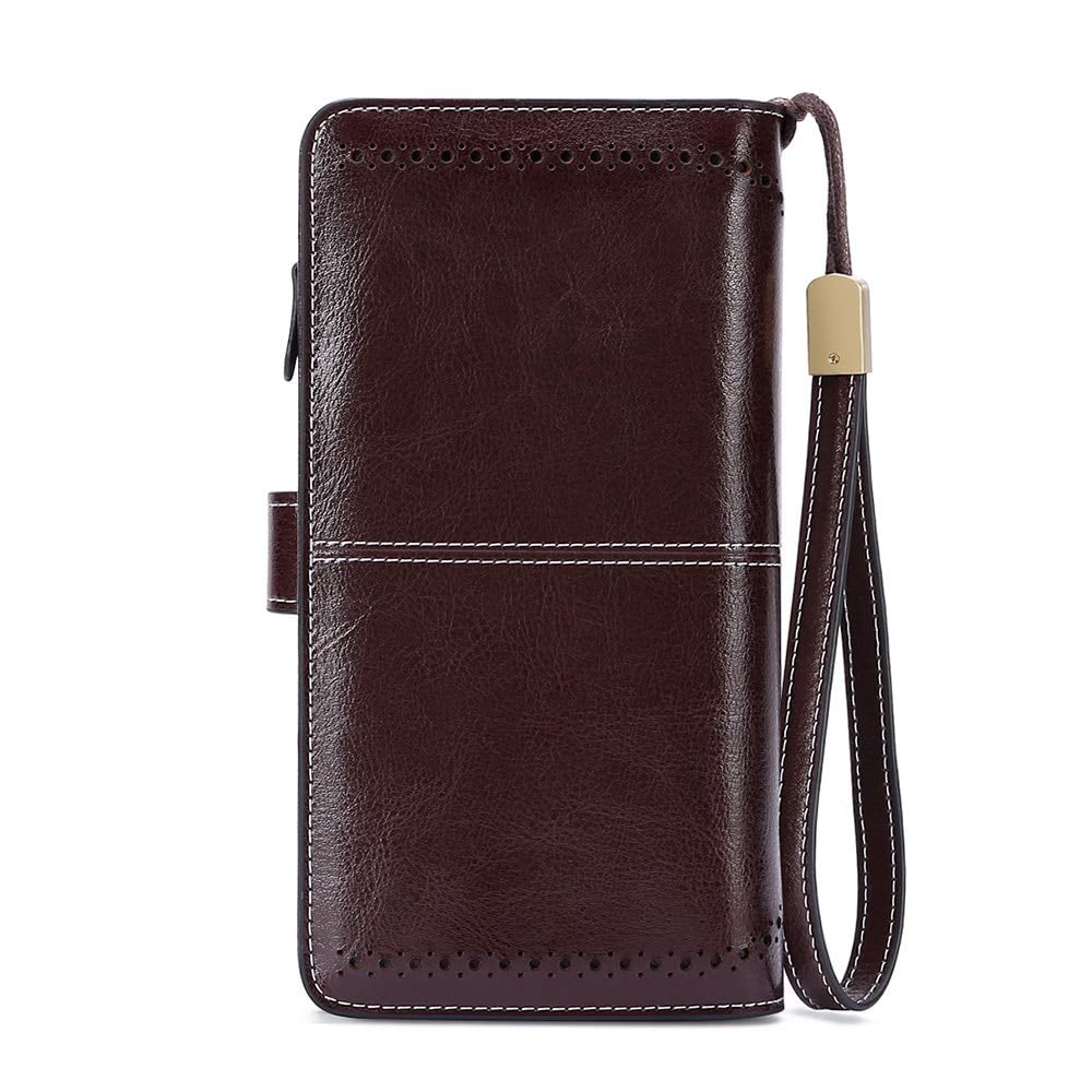 Wallets for Women Genuine Leather Credit Card Holder with RFID Blocking Large Capacity Wristlet