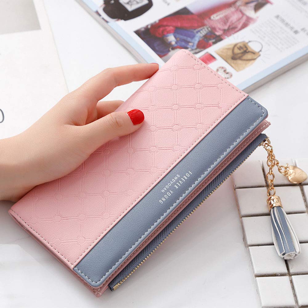 Womens Wallet Cute Elegant Long Slim Card Holder Case Minimalist Coin Purse Thin Tassels Zip Clutch Wallets for Girls Ladies