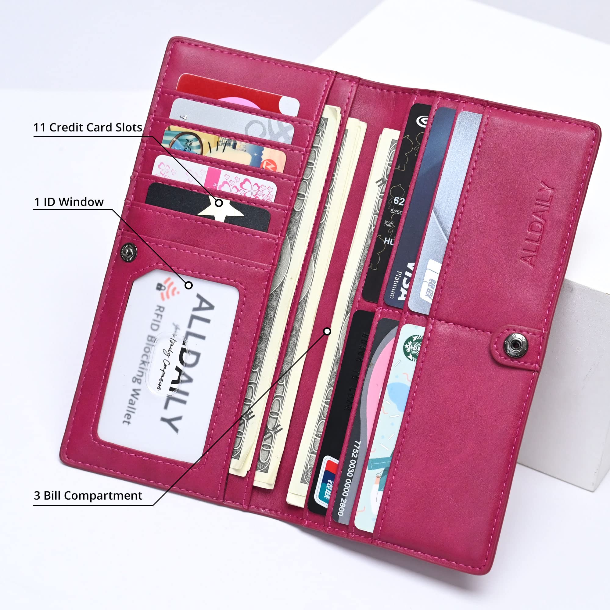 Women Wallet RFID Blocking Credit Card Holder Bifold Long Ladies Billfold (Purist Blue)