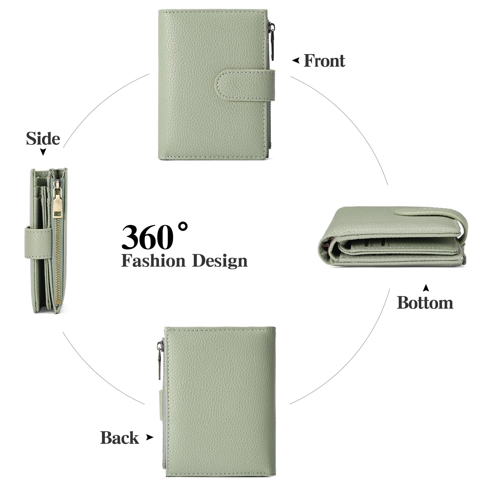 Small Wallets for Women Leather RFID Blocking Bifold Zipper Pocket Wallet Card Case Purse with ID Window