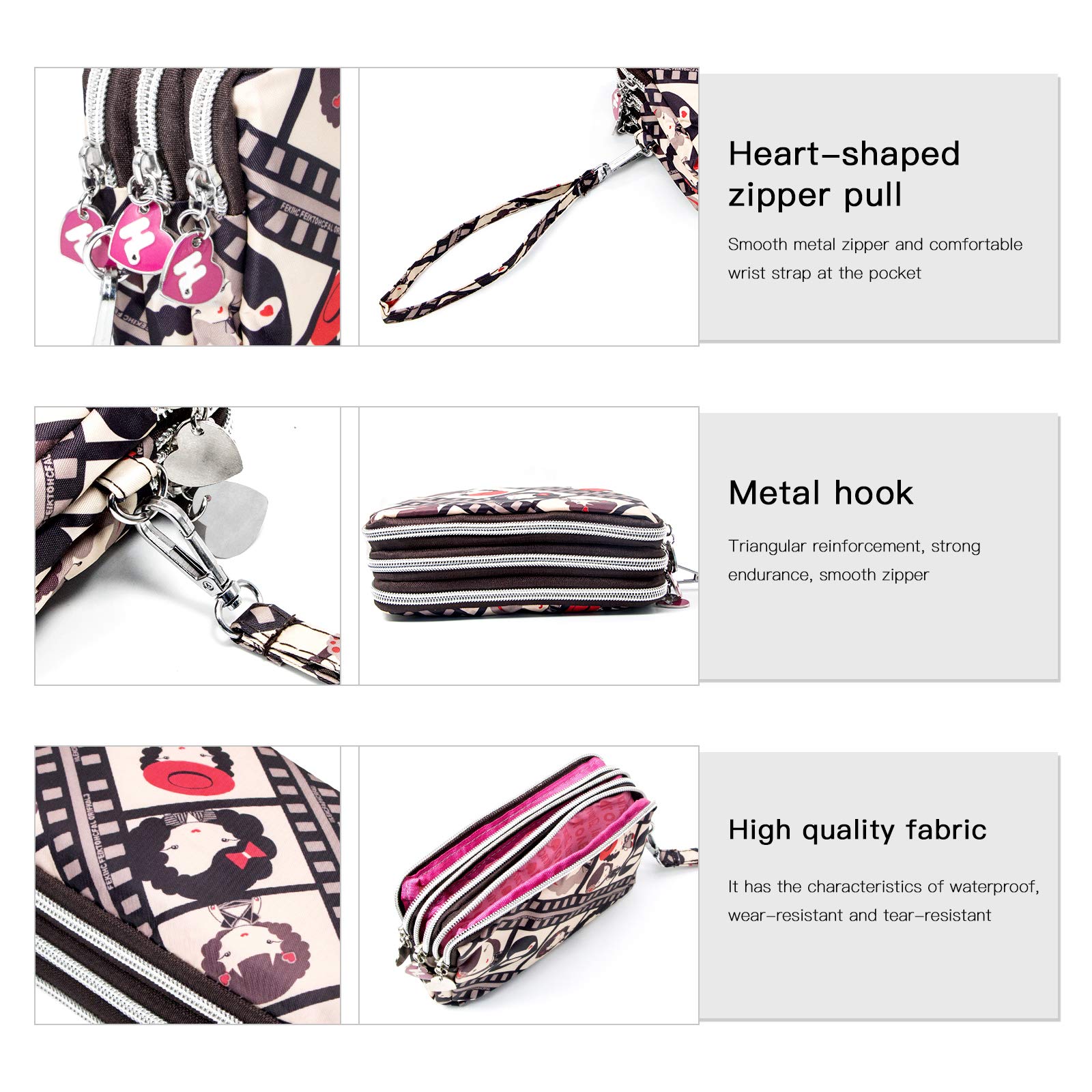 Large Capacity Wristlet Wallet - Women Printed Nylon Waterproof Handbag Clutch Purse