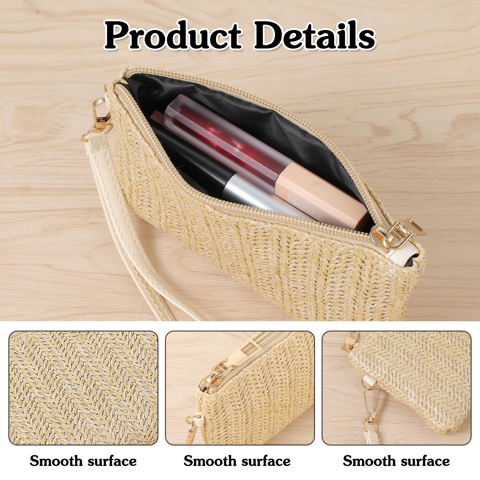 Purses for Women, Straw Woven Wristlet Wallet, Summer Beach Straw Handbag with Zipper Boho Wicker Purse