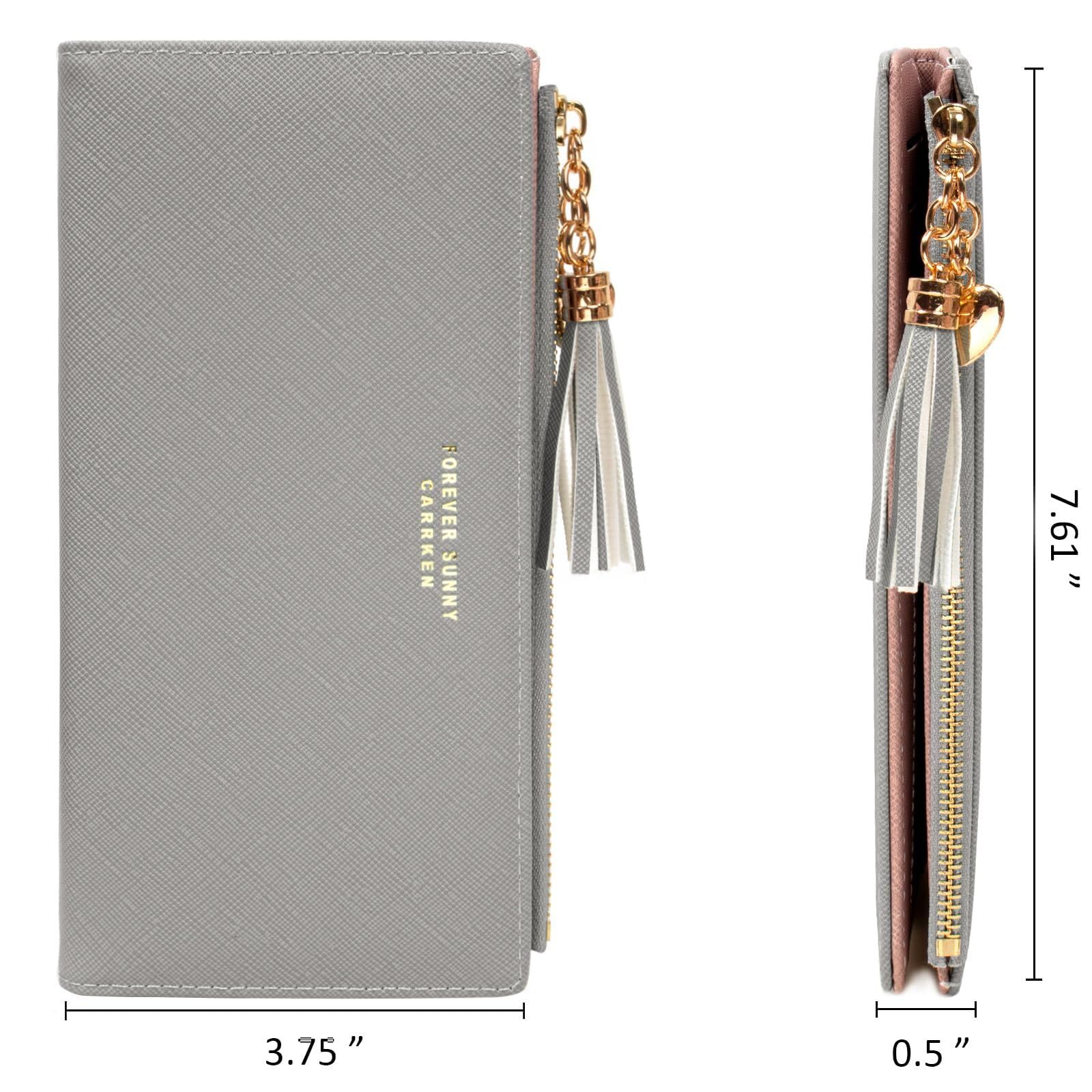 Womens Wallet Cute Elegant Long Slim Card Holder Case Minimalist Coin Purse Thin Tassels Zip Clutch Wallets for Girls Ladies