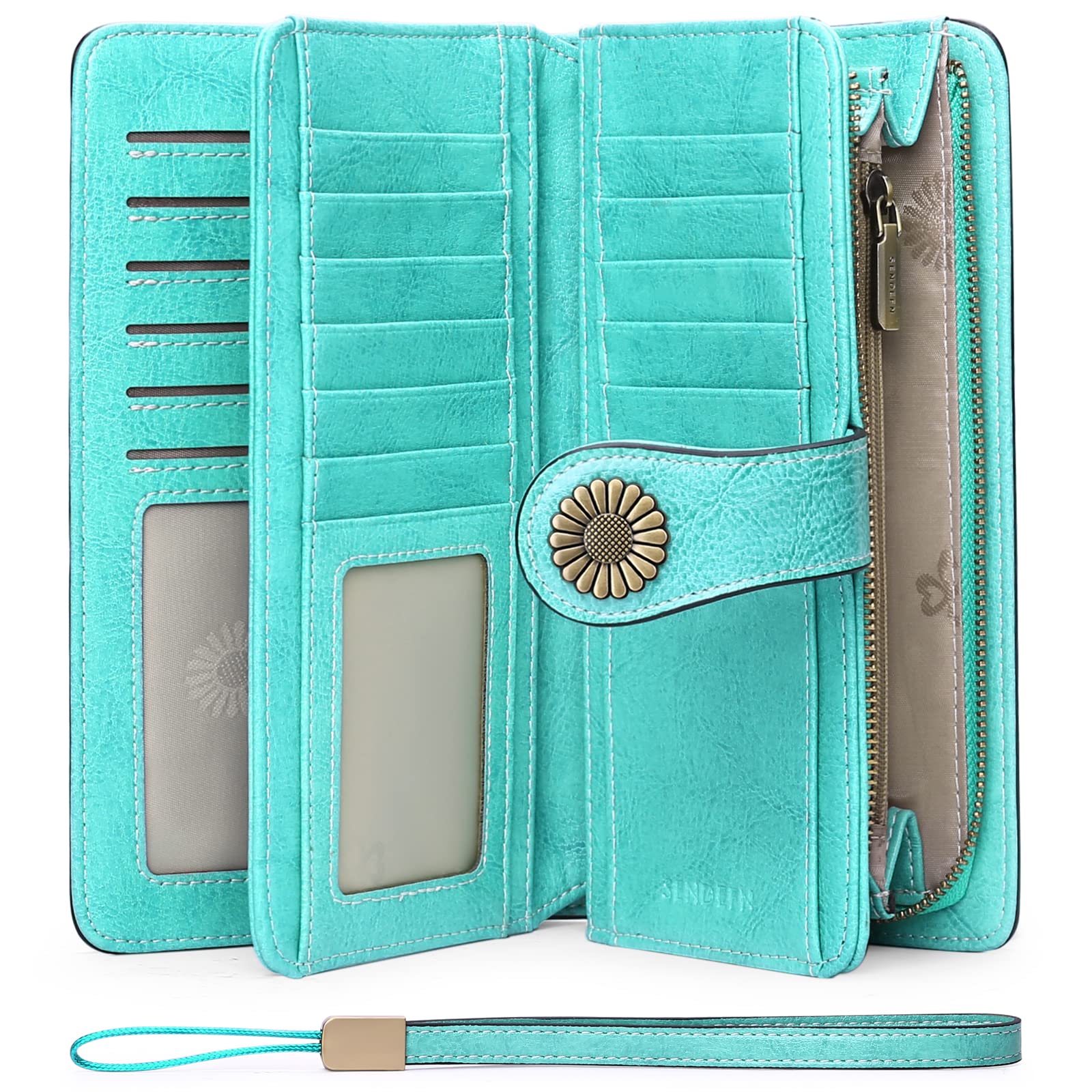 Wallets for Women Genuine Leather Credit Card Holder with RFID Blocking Large Capacity Wristlet