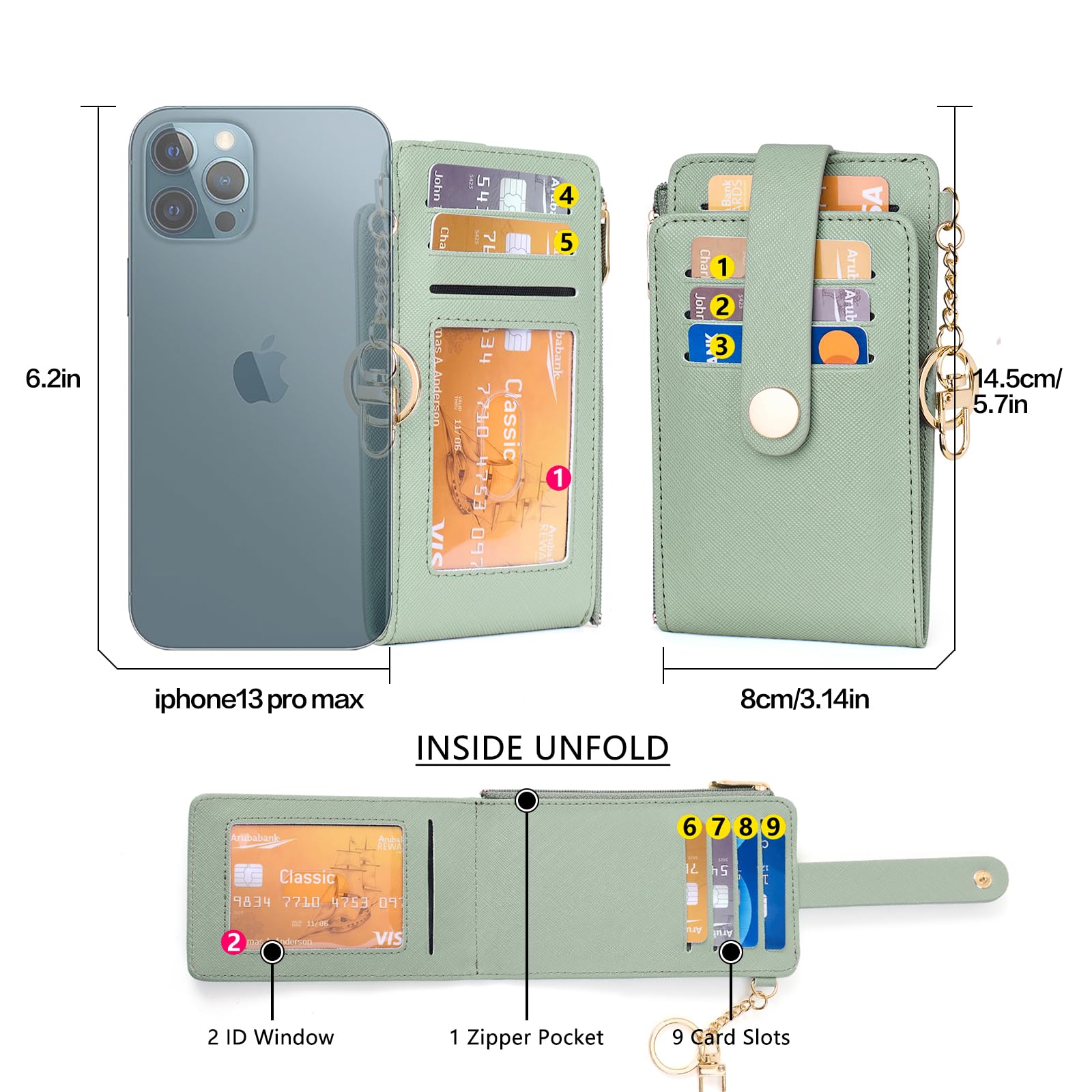 Wallet for Women,RFID Blocking Bifold Credit Card Holder with Zipper Coin Pocket,ID Window &amp; Keychain