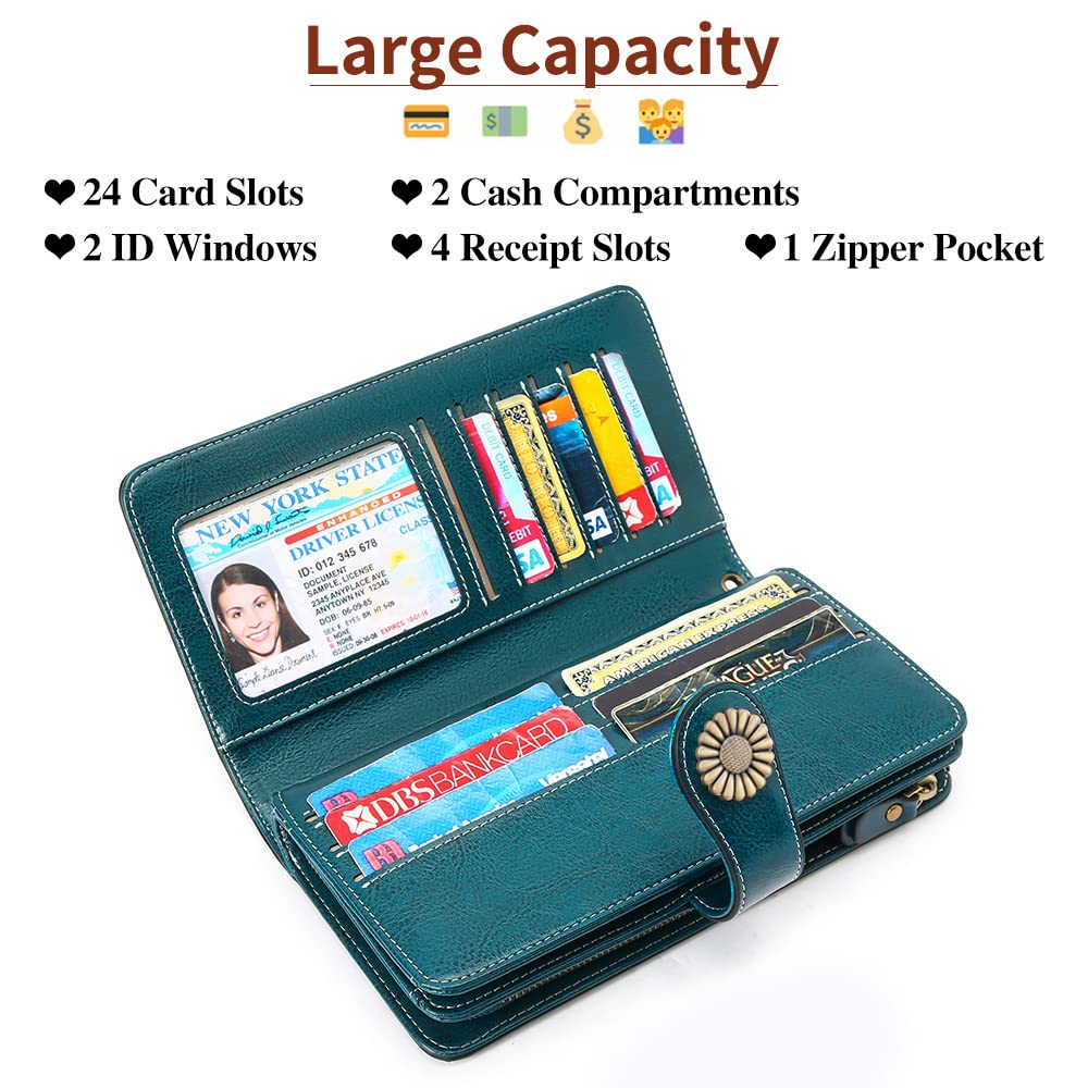 Wallets for Women Genuine Leather Credit Card Holder with RFID Blocking Large Capacity Wristlet