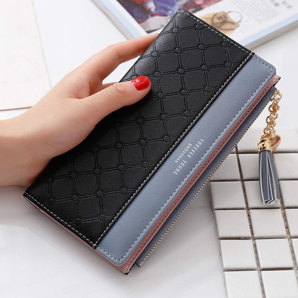 Womens Wallet Cute Elegant Long Slim Card Holder Case Minimalist Coin Purse Thin Tassels Zip Clutch Wallets for Girls Ladies