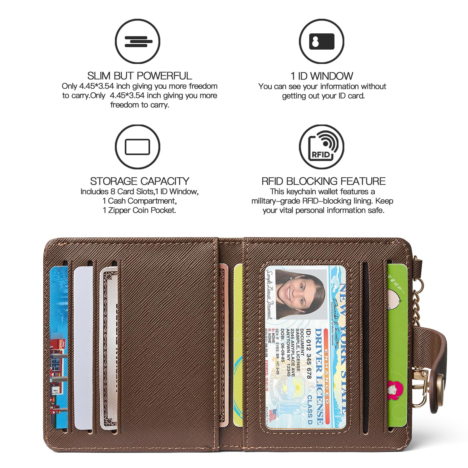 Wallet for Women,RFID Blocking Bifold Credit Card Holder with Zipper Coin Pocket,ID Window &amp; Keychain