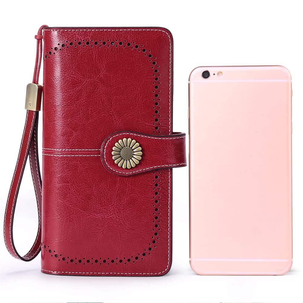 Wallets for Women Genuine Leather Credit Card Holder with RFID Blocking Large Capacity Wristlet