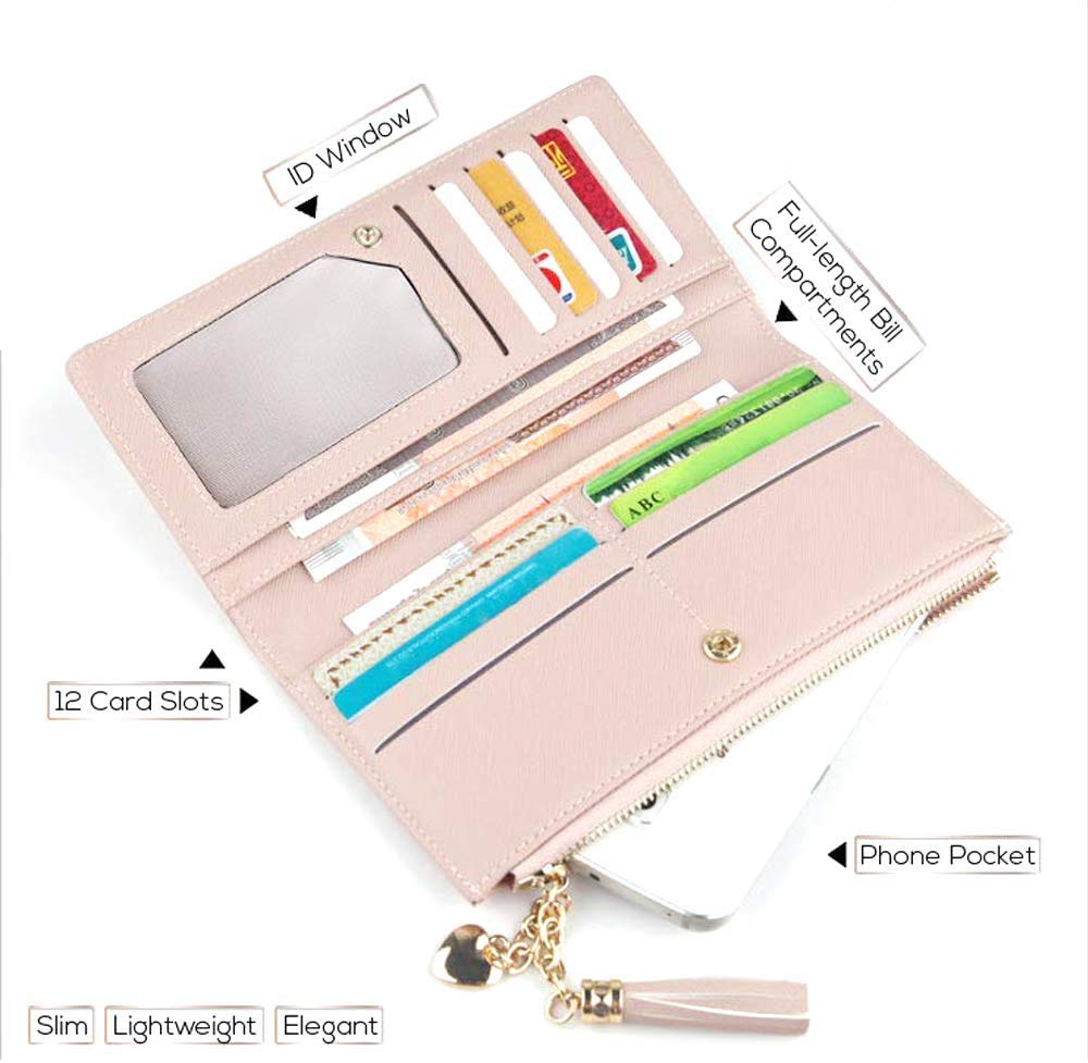 Womens Wallet Cute Elegant Long Slim Card Holder Case Minimalist Coin Purse Thin Tassels Zip Clutch Wallets for Girls Ladies