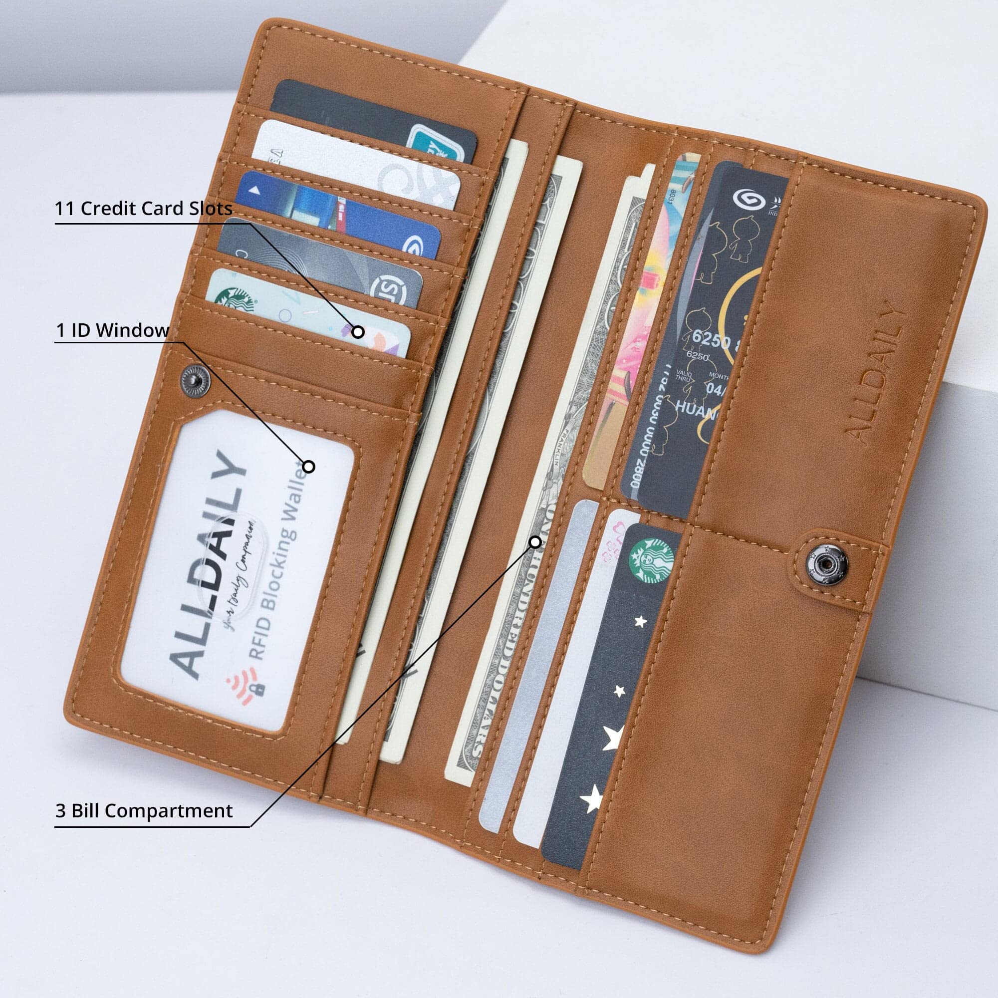 Women Wallet RFID Blocking Credit Card Holder Bifold Long Ladies Billfold (Purist Blue)