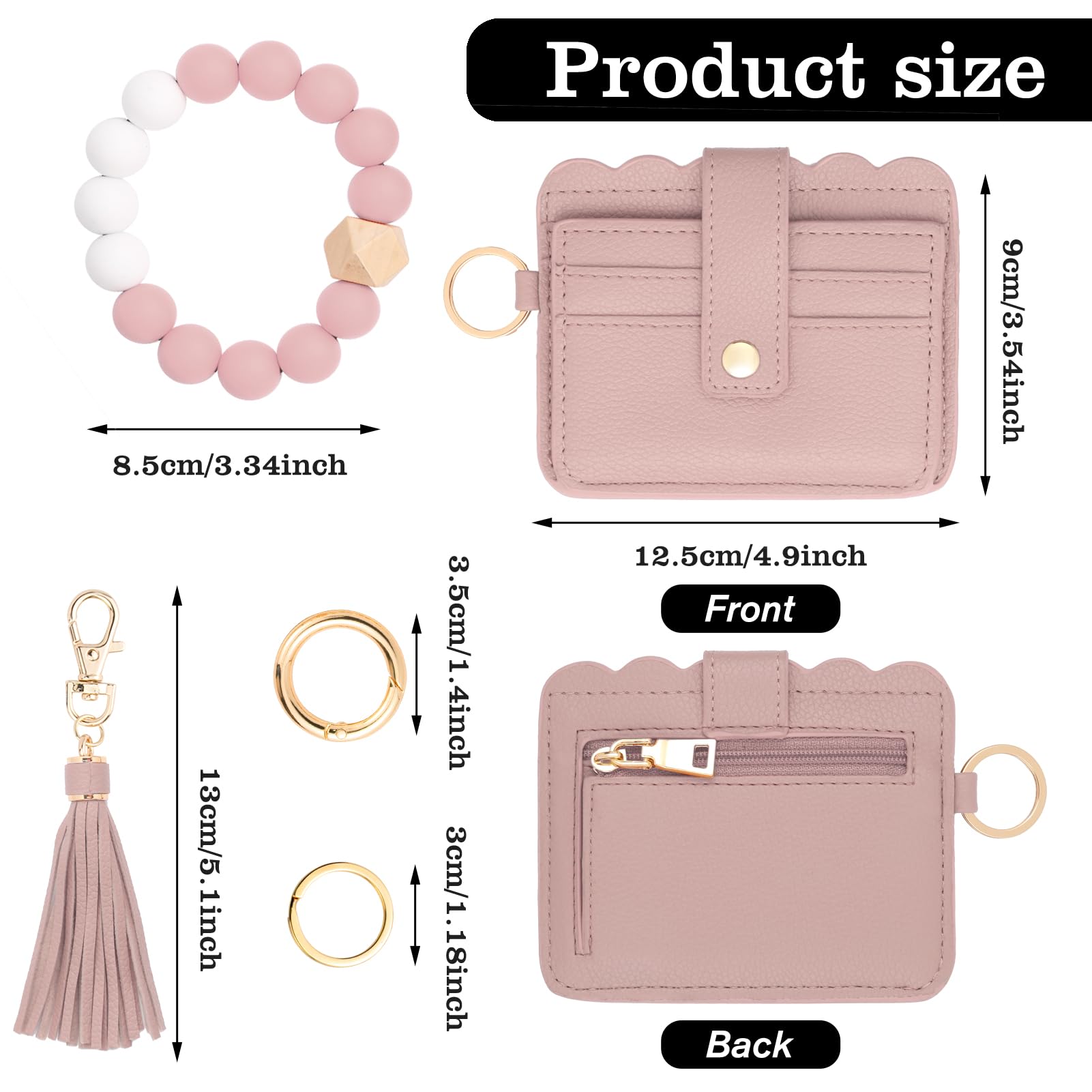 Wallet Keychain Wristlet for Women,Slim RFID Credit Card Holder Purse Tassel Keychain Bangle Key Ring for Men Women (classic, RFID-Beige)