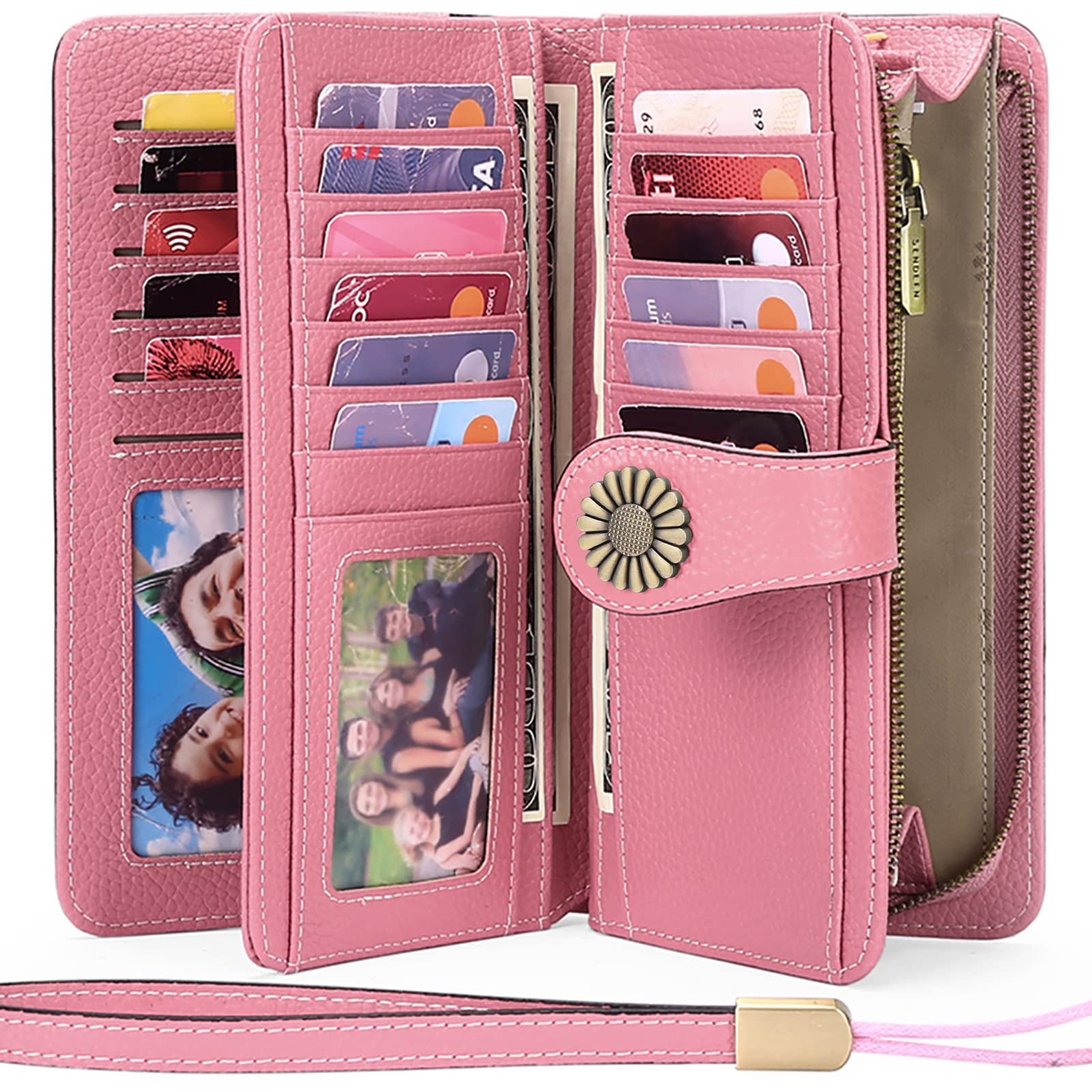 Wallets for Women Genuine Leather Credit Card Holder with RFID Blocking Large Capacity Wristlet