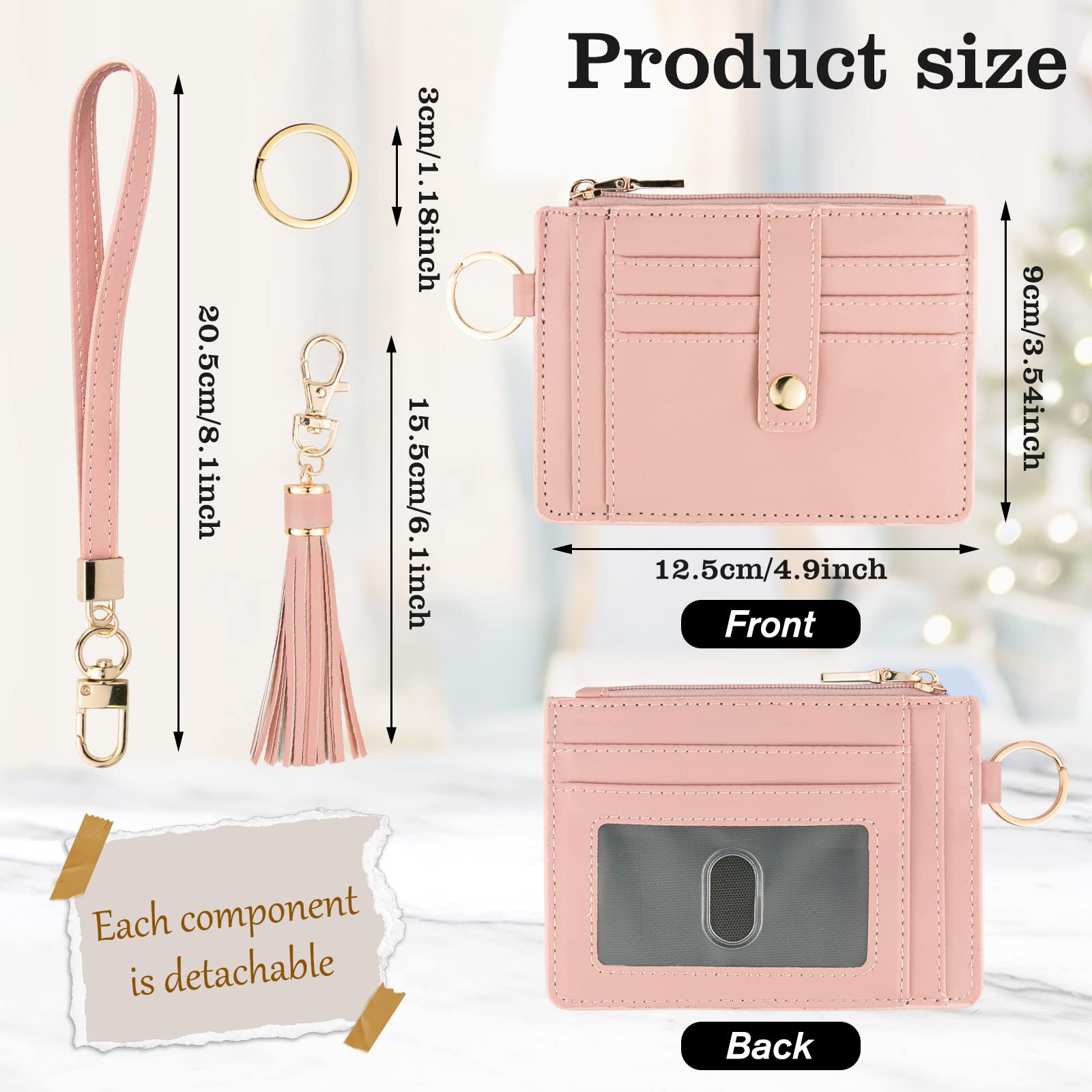 Small Wallet for Women Wristlet Keychain with Wallet,key chain wallet women Wristlet Wallets for Women（Beige）