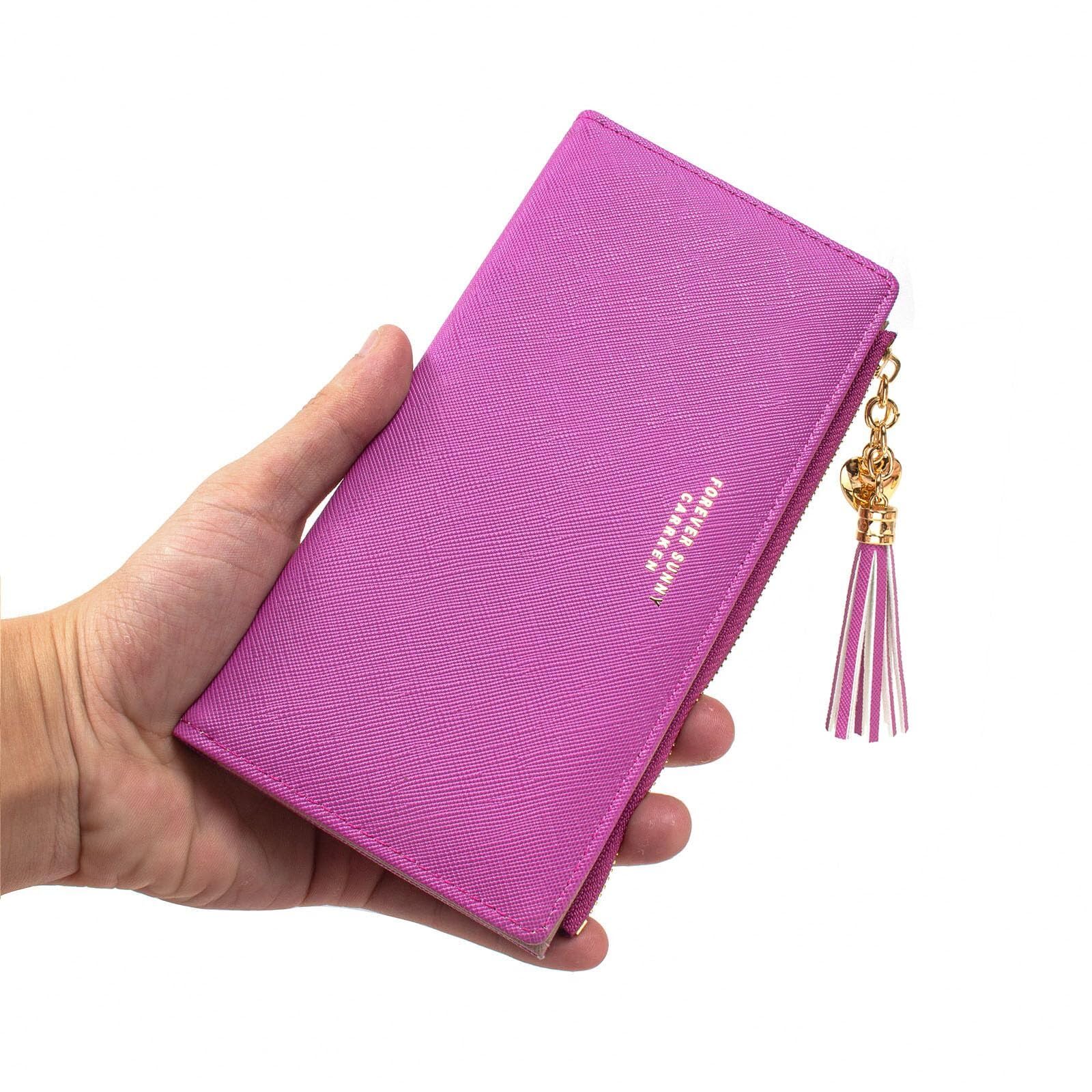 Womens Wallet Cute Elegant Long Slim Card Holder Case Minimalist Coin Purse Thin Tassels Zip Clutch Wallets for Girls Ladies