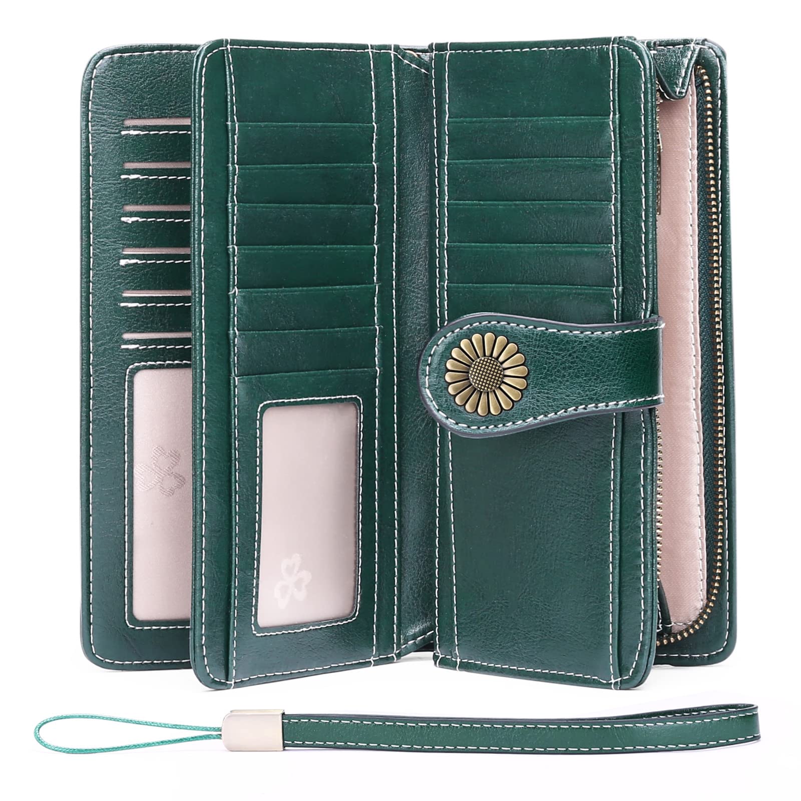 Wallets for Women Genuine Leather Credit Card Holder with RFID Blocking Large Capacity Wristlet