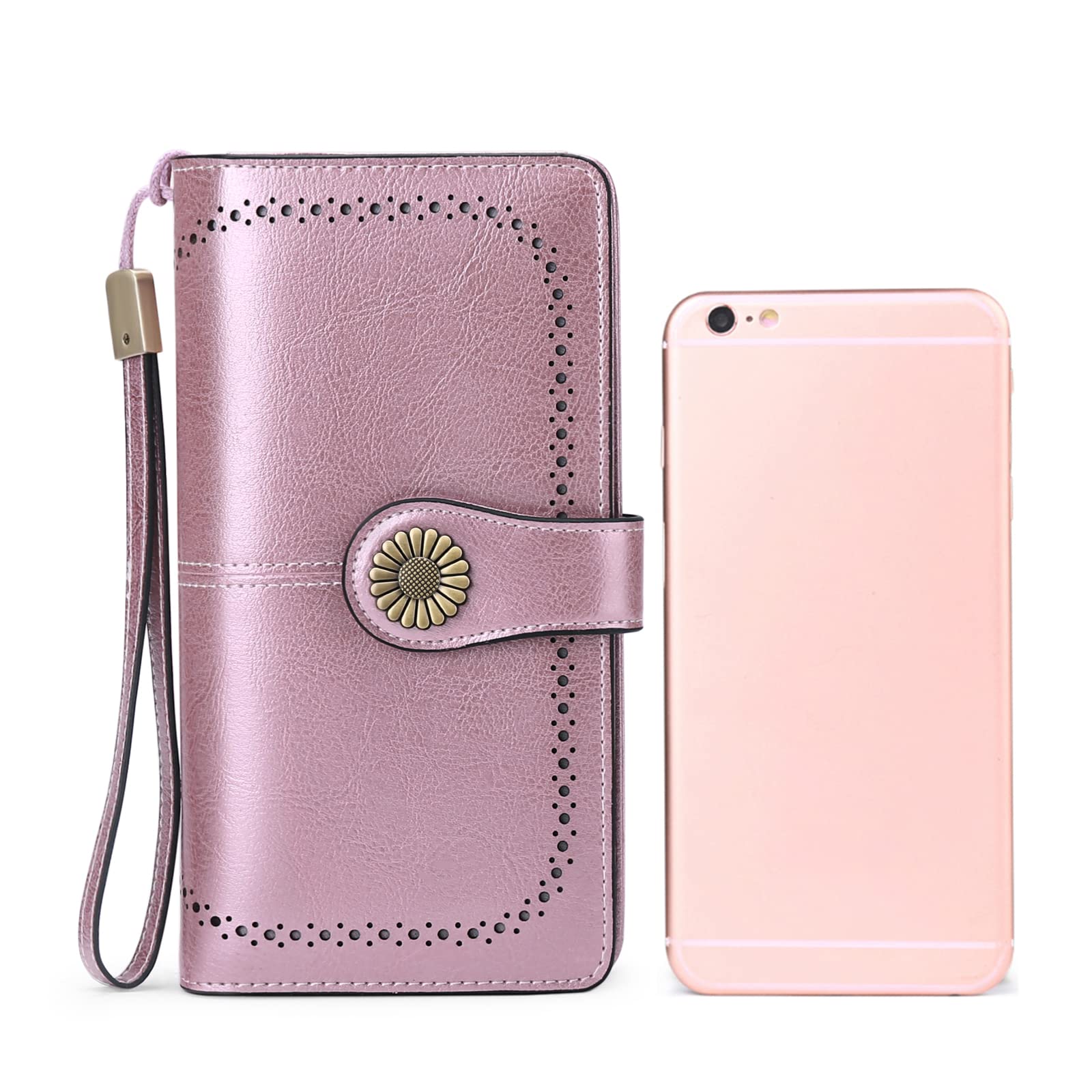 Wallets for Women Genuine Leather Credit Card Holder with RFID Blocking Large Capacity Wristlet