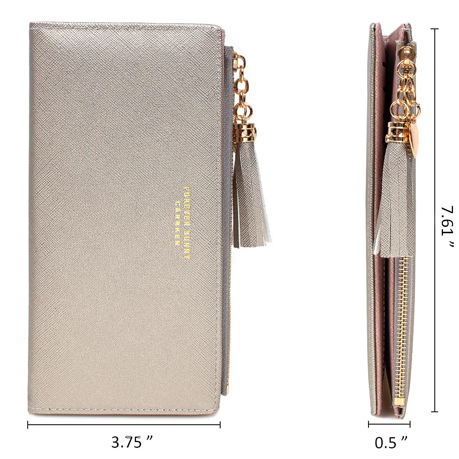 Womens Wallet Cute Elegant Long Slim Card Holder Case Minimalist Coin Purse Thin Tassels Zip Clutch Wallets for Girls Ladies