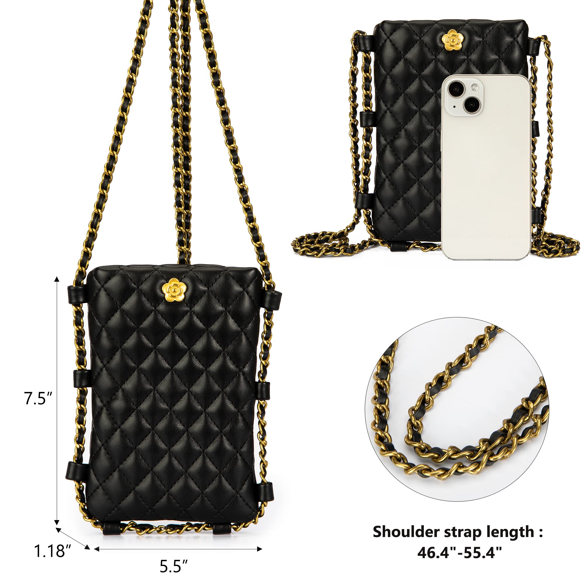 Small Quilted Cell Phone Purse for Women Soft Chain Crossbody Cellphone Wallet Bag