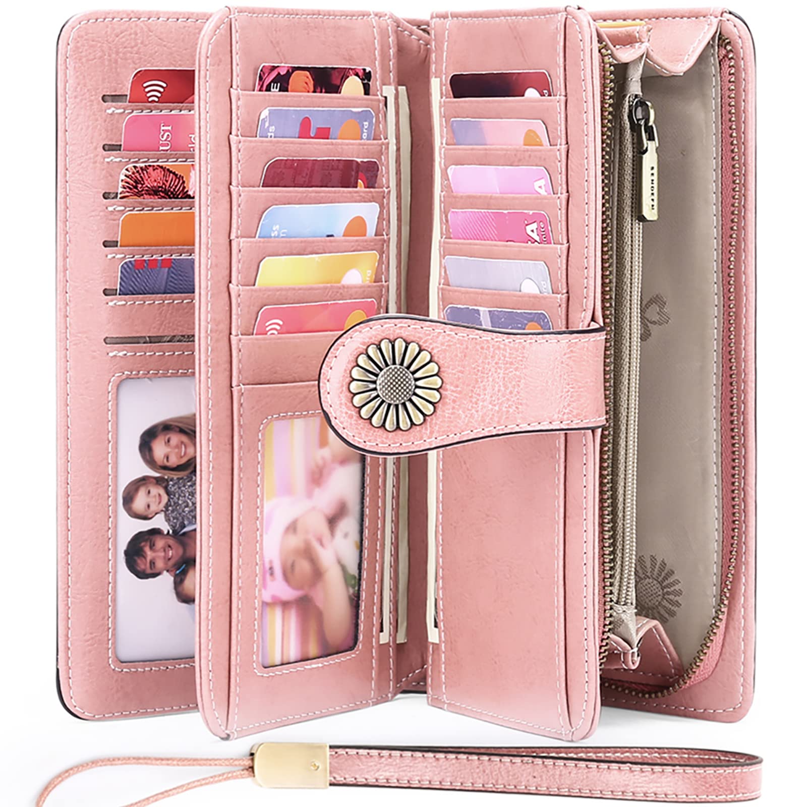 Wallets for Women Genuine Leather Credit Card Holder with RFID Blocking Large Capacity Wristlet