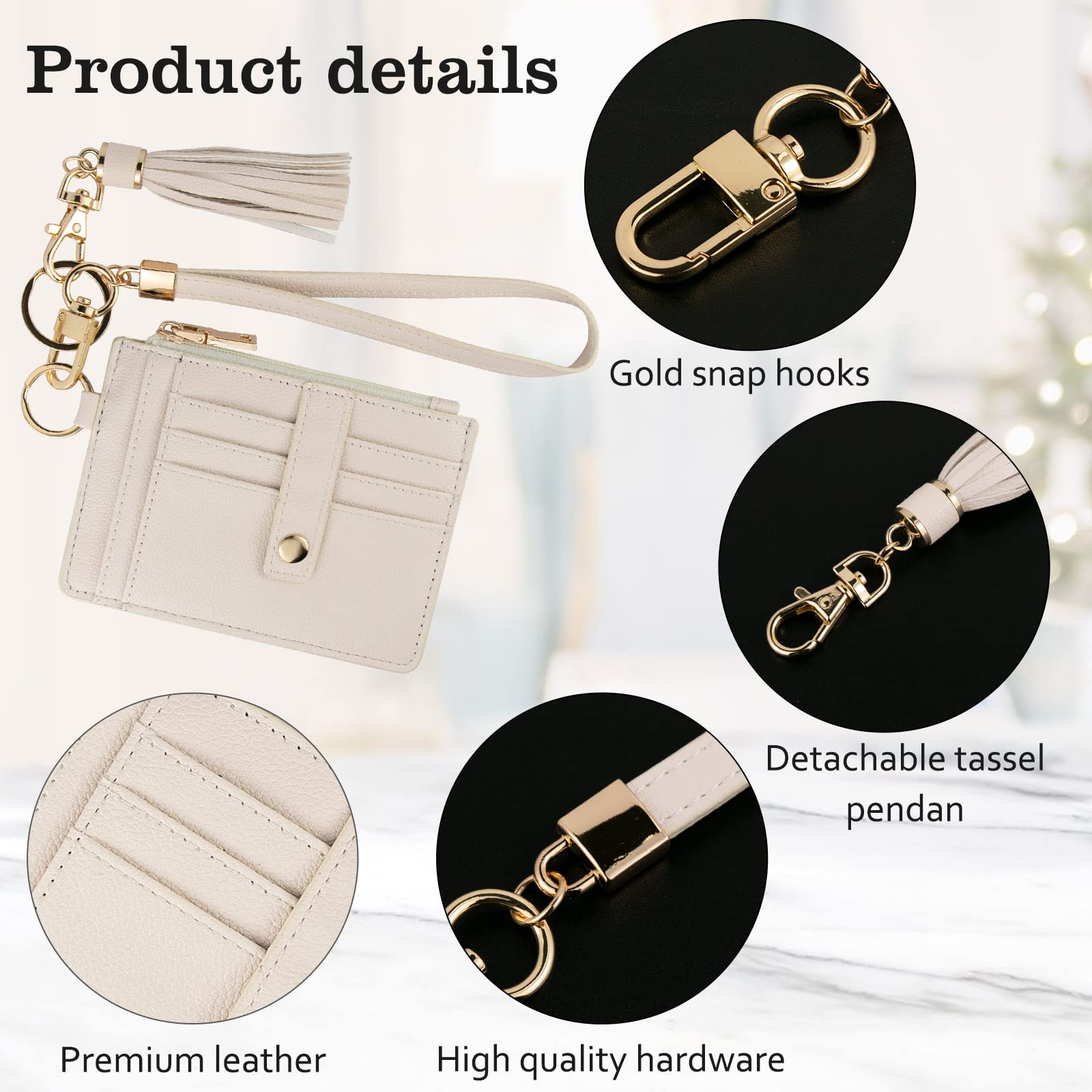 Small Wallet for Women Wristlet Keychain with Wallet,key chain wallet women Wristlet Wallets for Women（Beige）