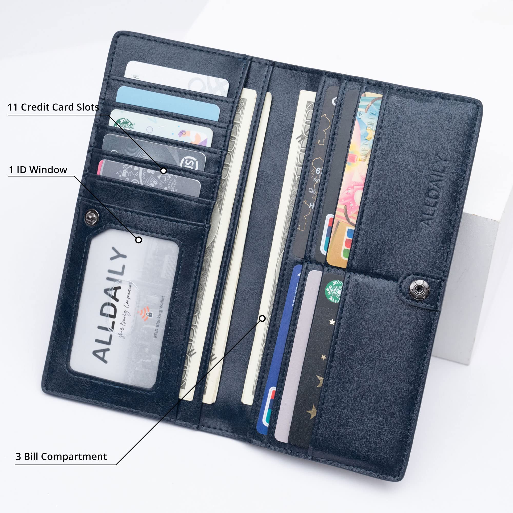 Women Wallet RFID Blocking Credit Card Holder Bifold Long Ladies Billfold (Purist Blue)