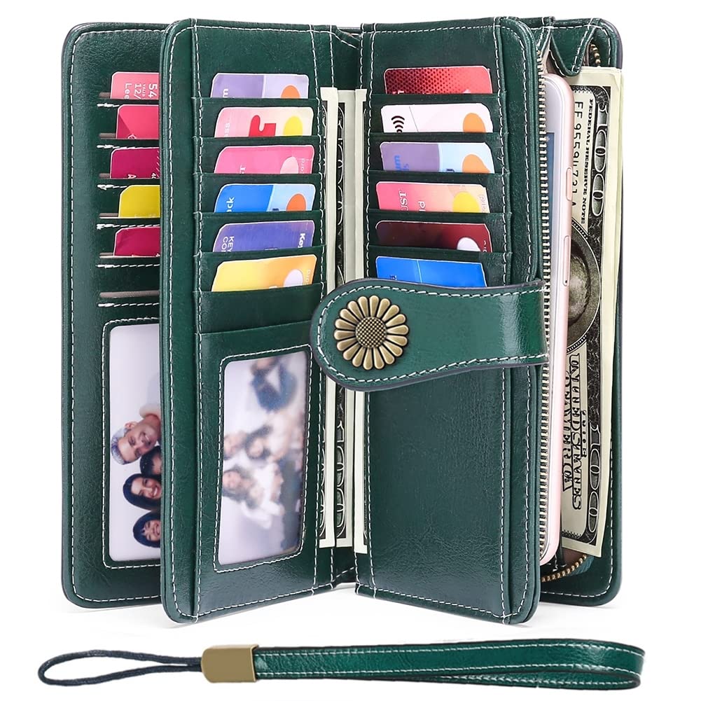 Wallets for Women Genuine Leather Credit Card Holder with RFID Blocking Large Capacity Wristlet