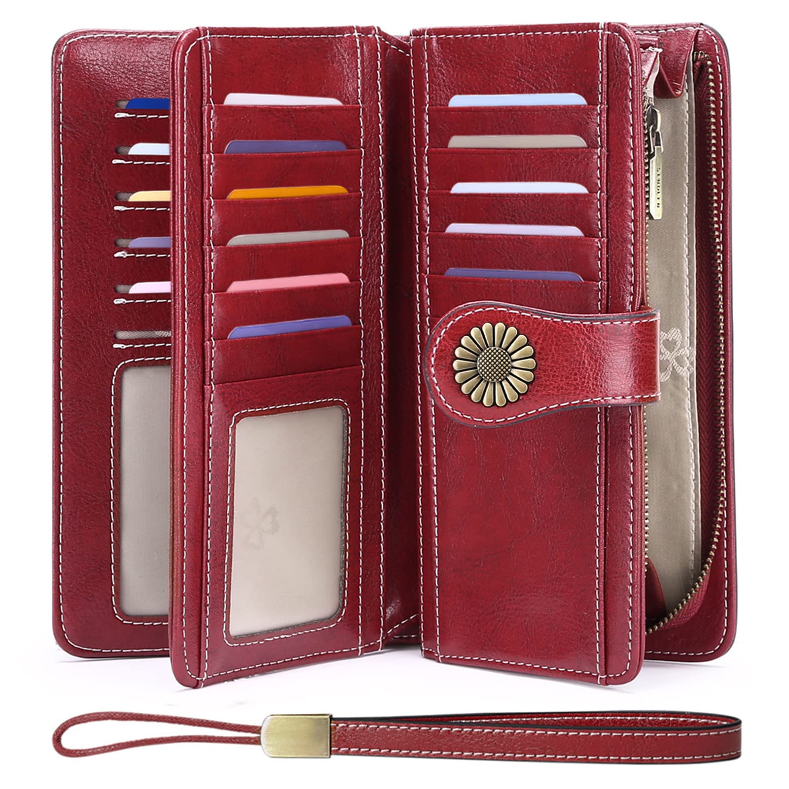 Wallets for Women Genuine Leather Credit Card Holder with RFID Blocking Large Capacity Wristlet