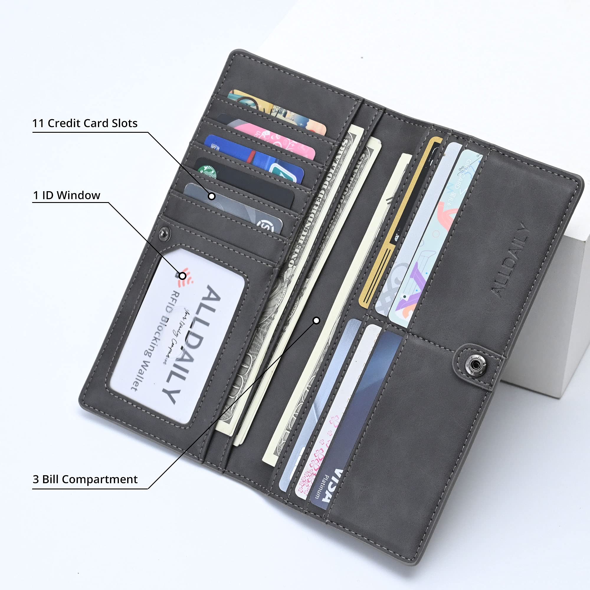 Women Wallet RFID Blocking Credit Card Holder Bifold Long Ladies Billfold (Purist Blue)