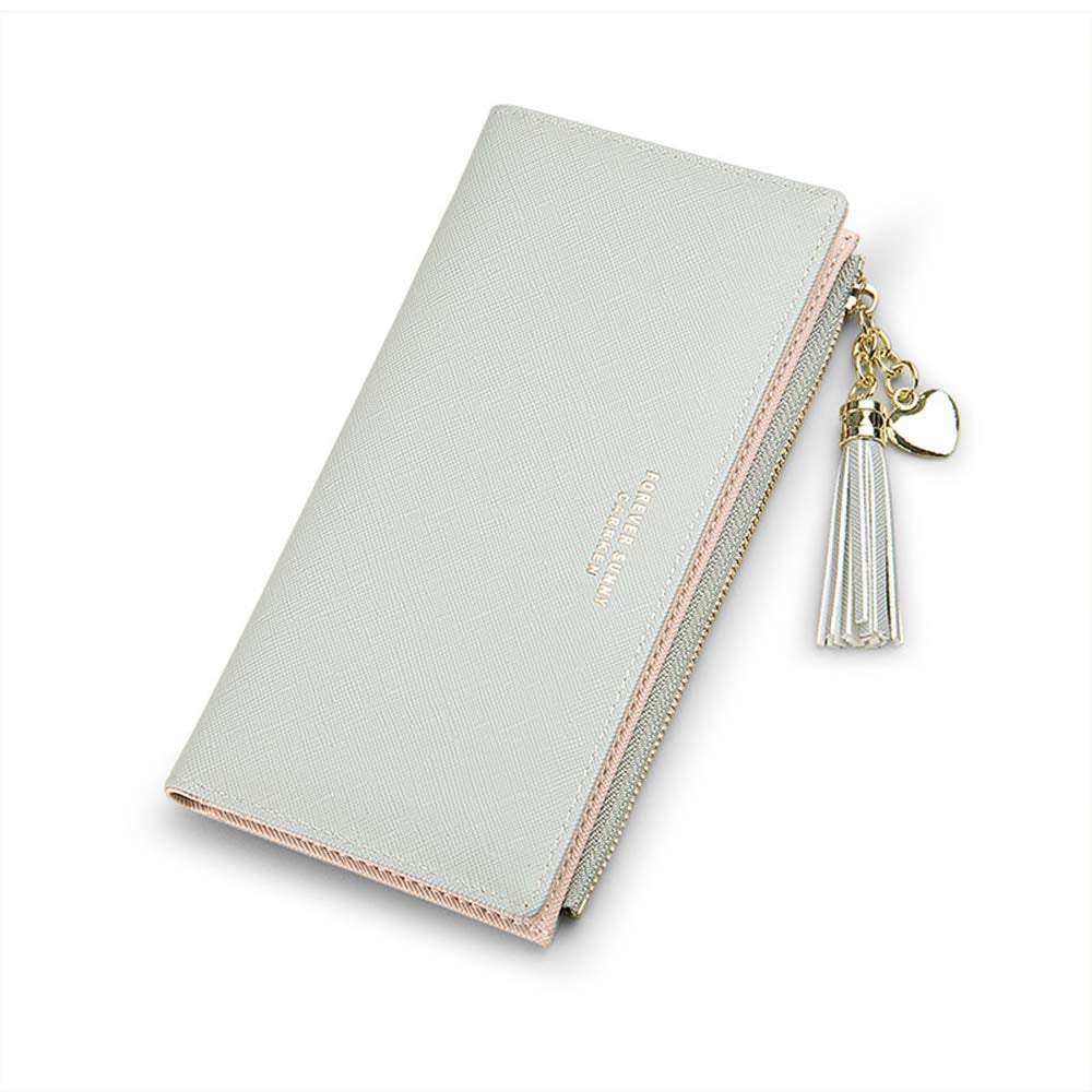 Womens Wallet Cute Elegant Long Slim Card Holder Case Minimalist Coin Purse Thin Tassels Zip Clutch Wallets for Girls Ladies