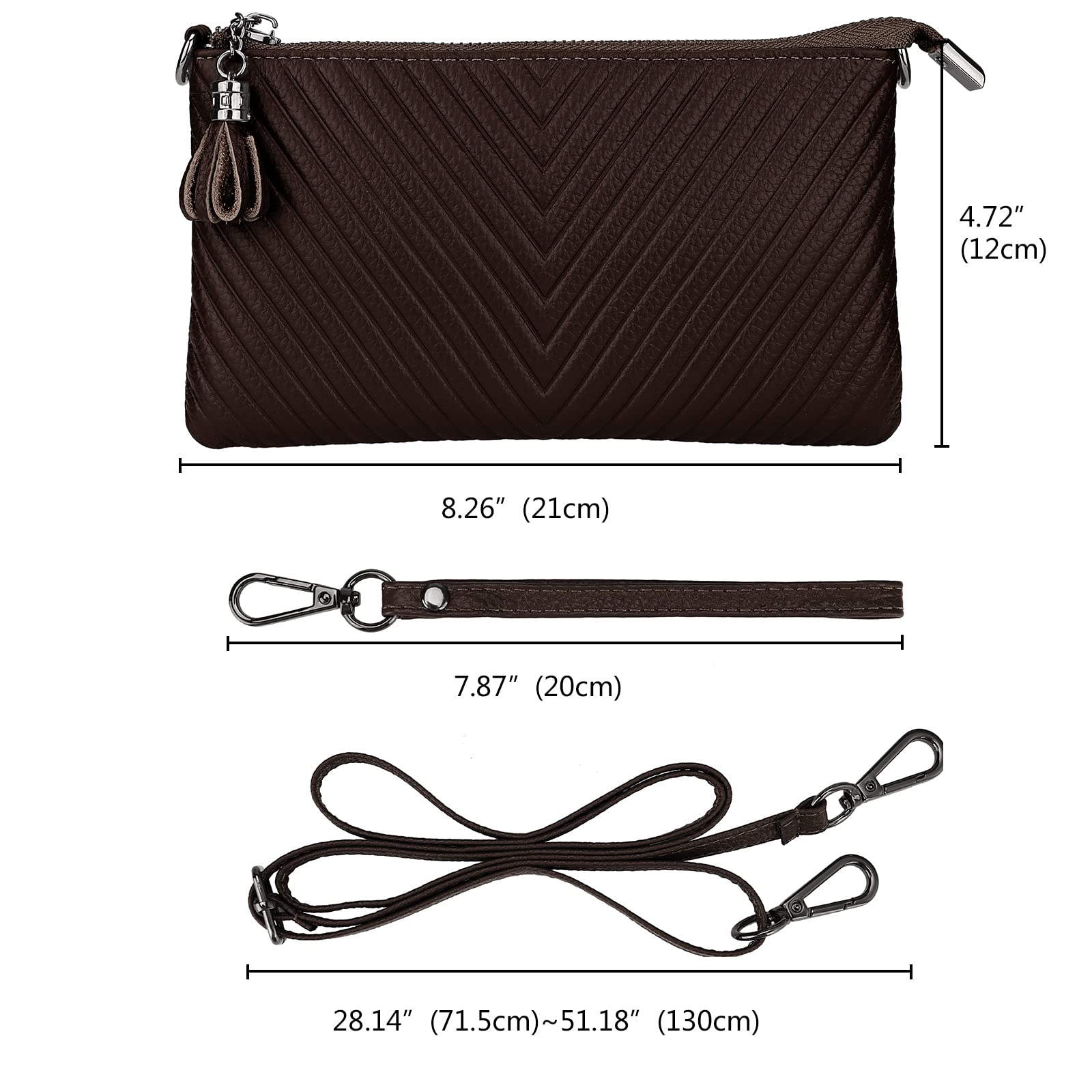 Wallet Wristlets Clutch Purses for Women Genuine Leather Crossbody Bag Handbag with Detachable Shoulder Chain