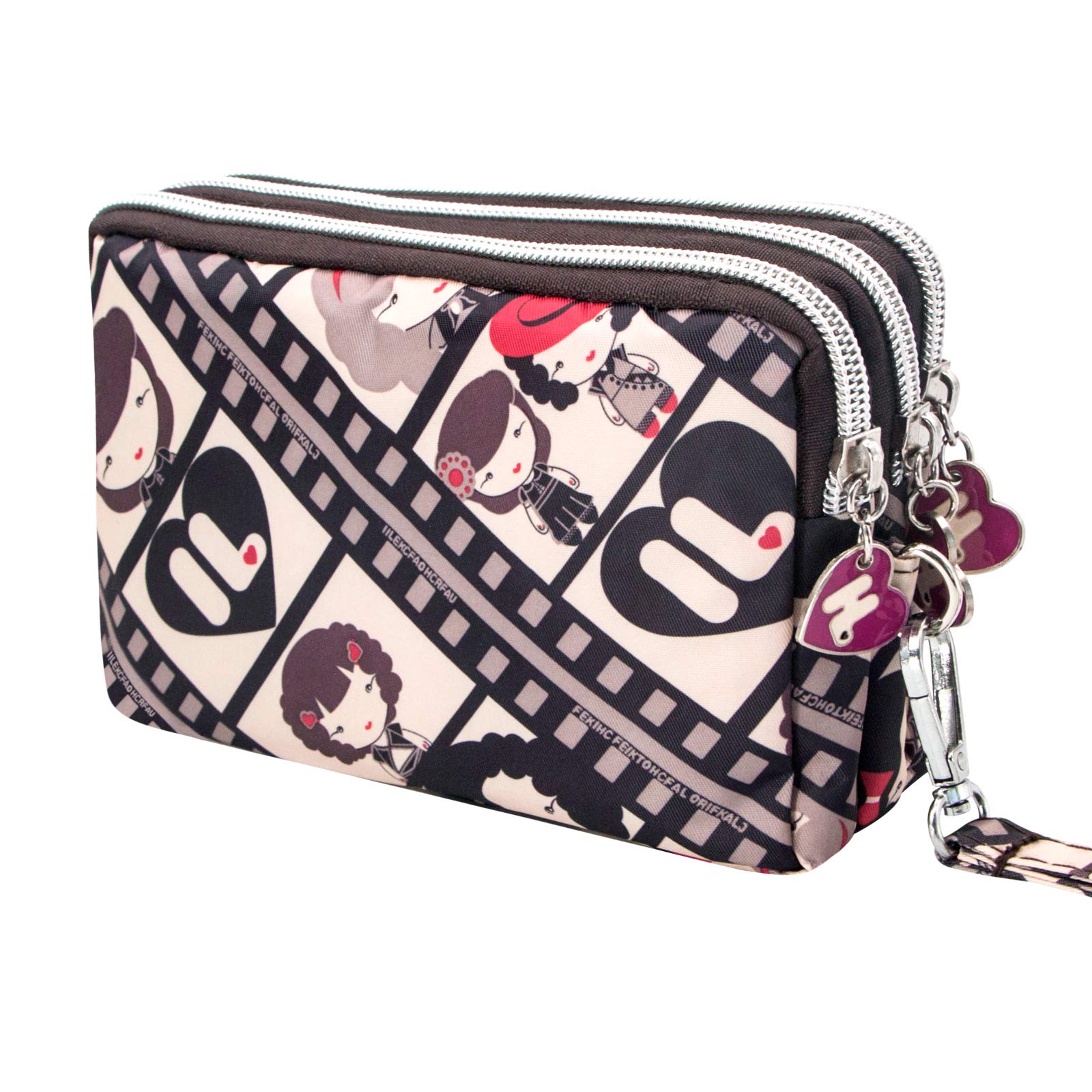 Large Capacity Wristlet Wallet - Women Printed Nylon Waterproof Handbag Clutch Purse