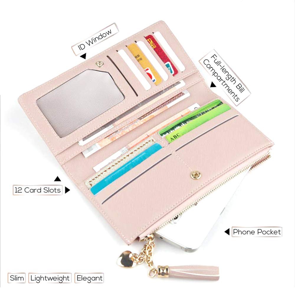 Womens Wallet Cute Elegant Long Slim Card Holder Case Minimalist Coin Purse Thin Tassels Zip Clutch Wallets for Girls Ladies