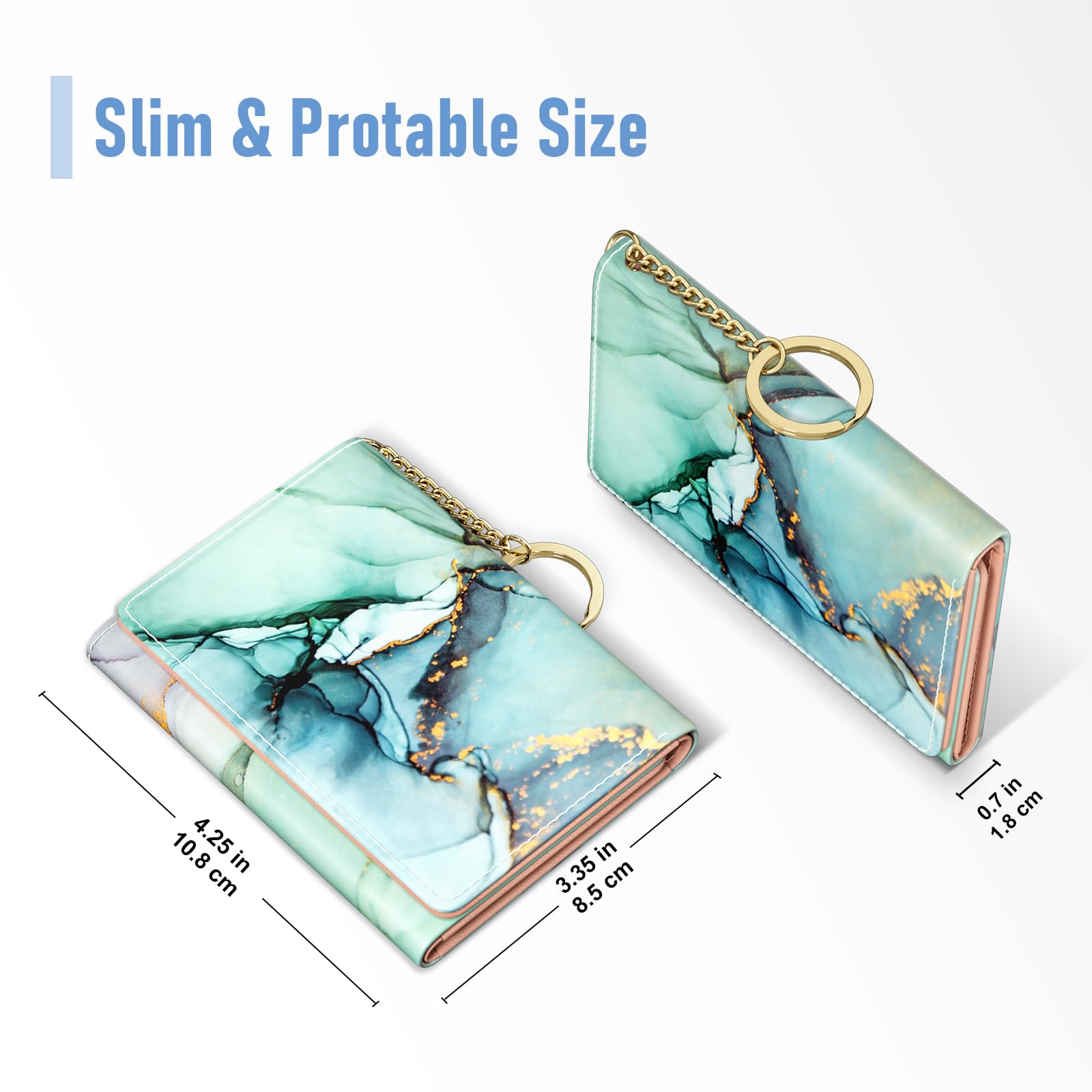 Womens Wallet, Small Slim RFID Card Wallets for Women, Trifold Leather Card Wallet Organizer, Cute Front Pocket Wallets with 7 Card Slots &amp; ID Window, Abstract Boho Leaves