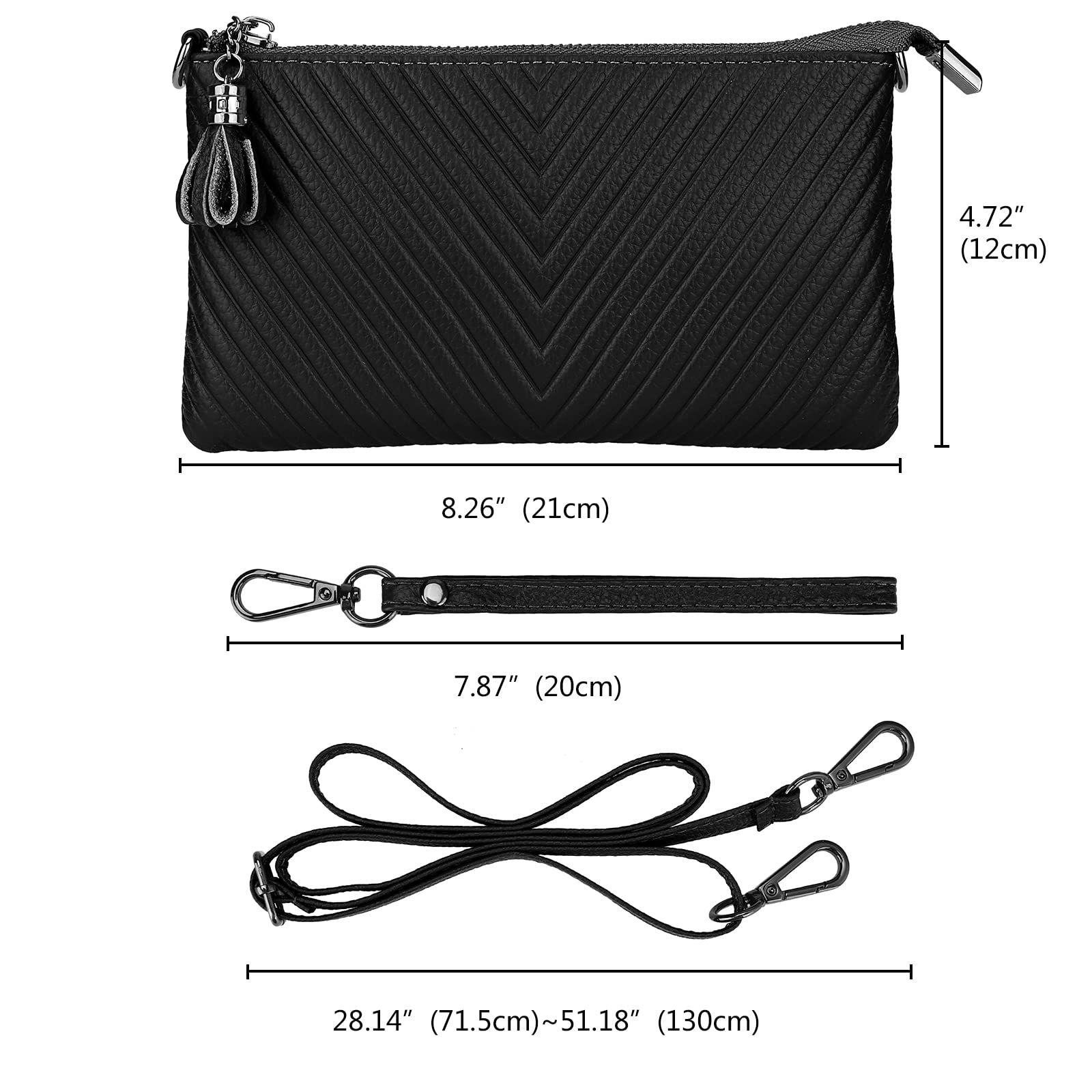 Wallet Wristlets Clutch Purses for Women Genuine Leather Crossbody Bag Handbag with Detachable Shoulder Chain