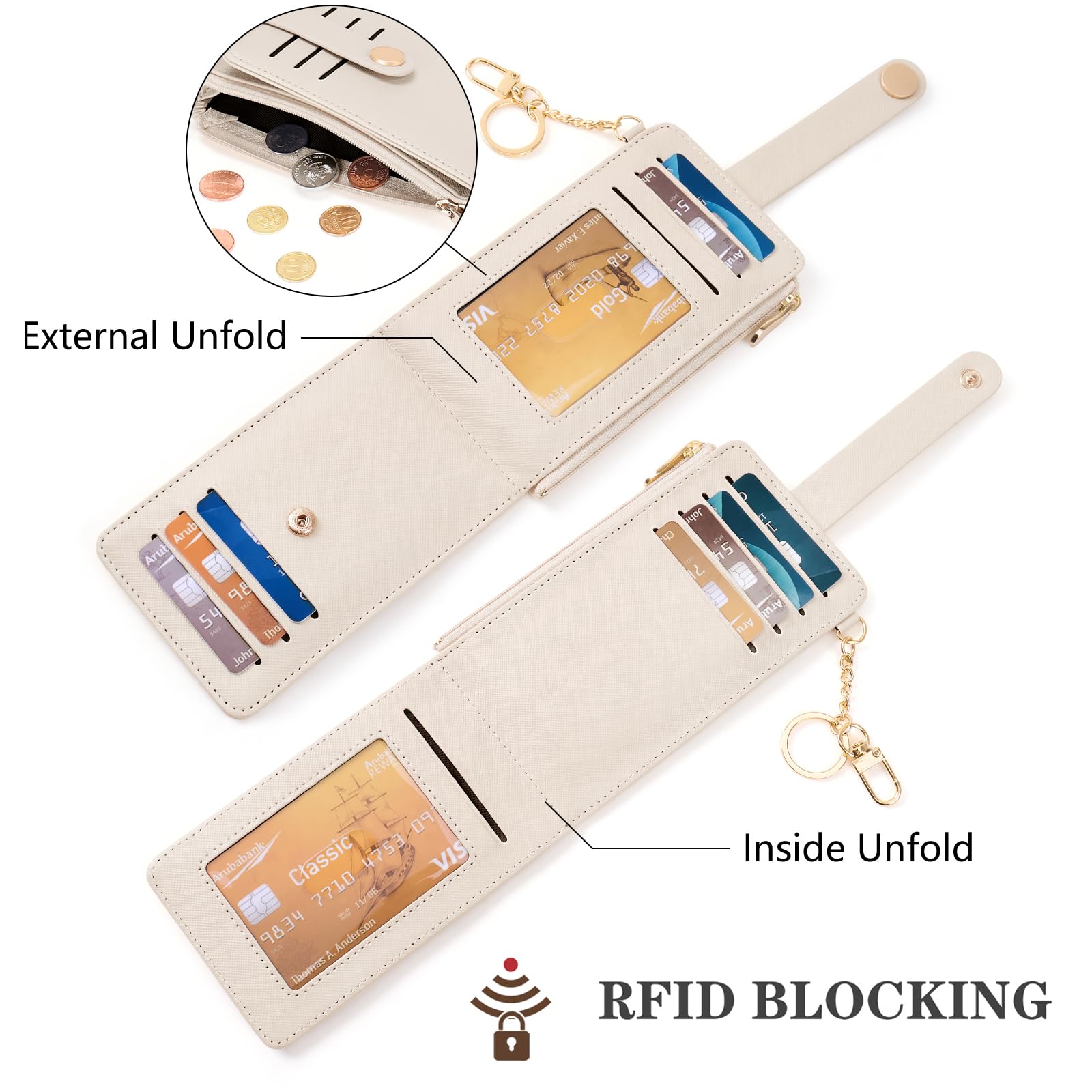 Wallet for Women,RFID Blocking Bifold Credit Card Holder with Zipper Coin Pocket,ID Window &amp; Keychain