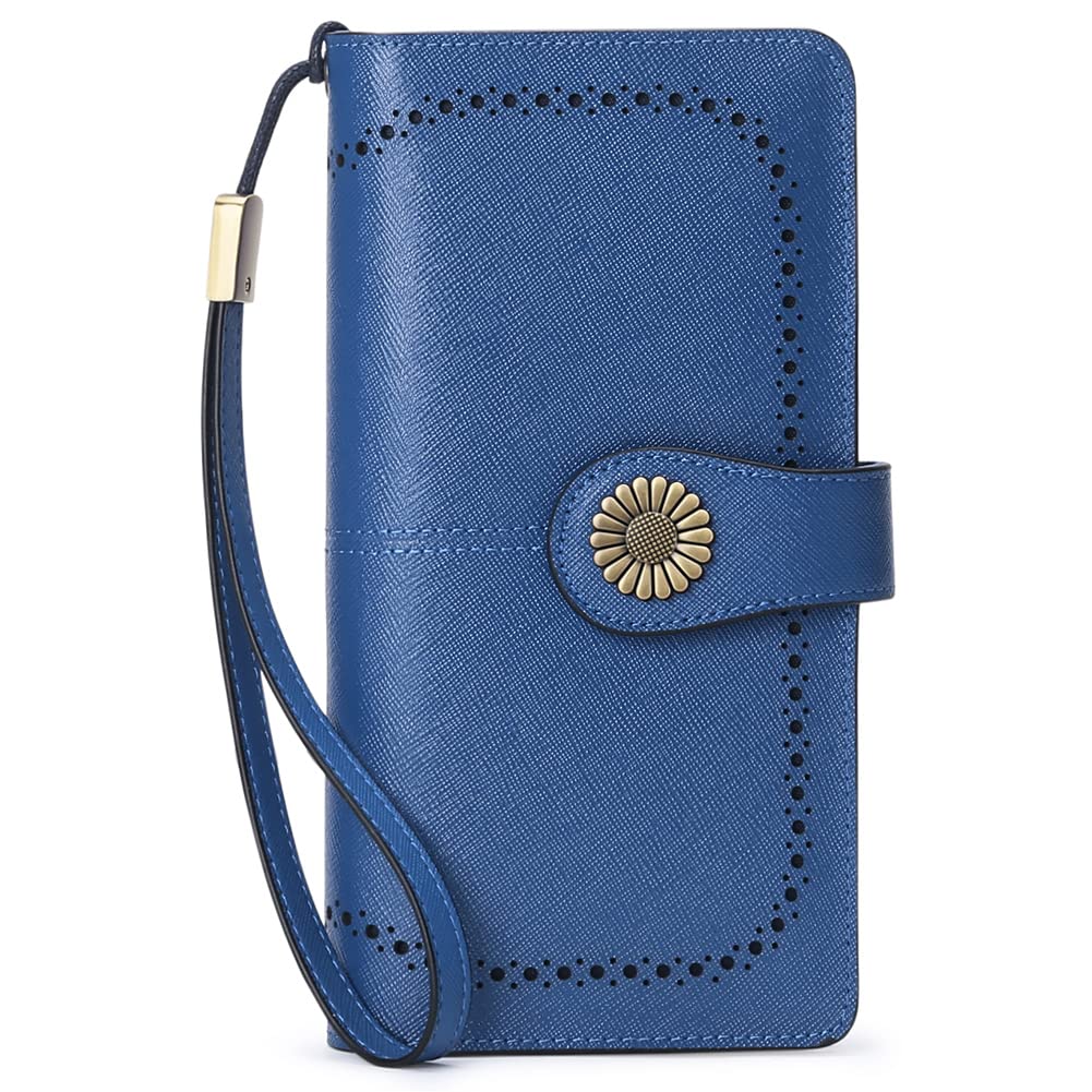 Wallets for Women Genuine Leather Credit Card Holder with RFID Blocking Large Capacity Wristlet