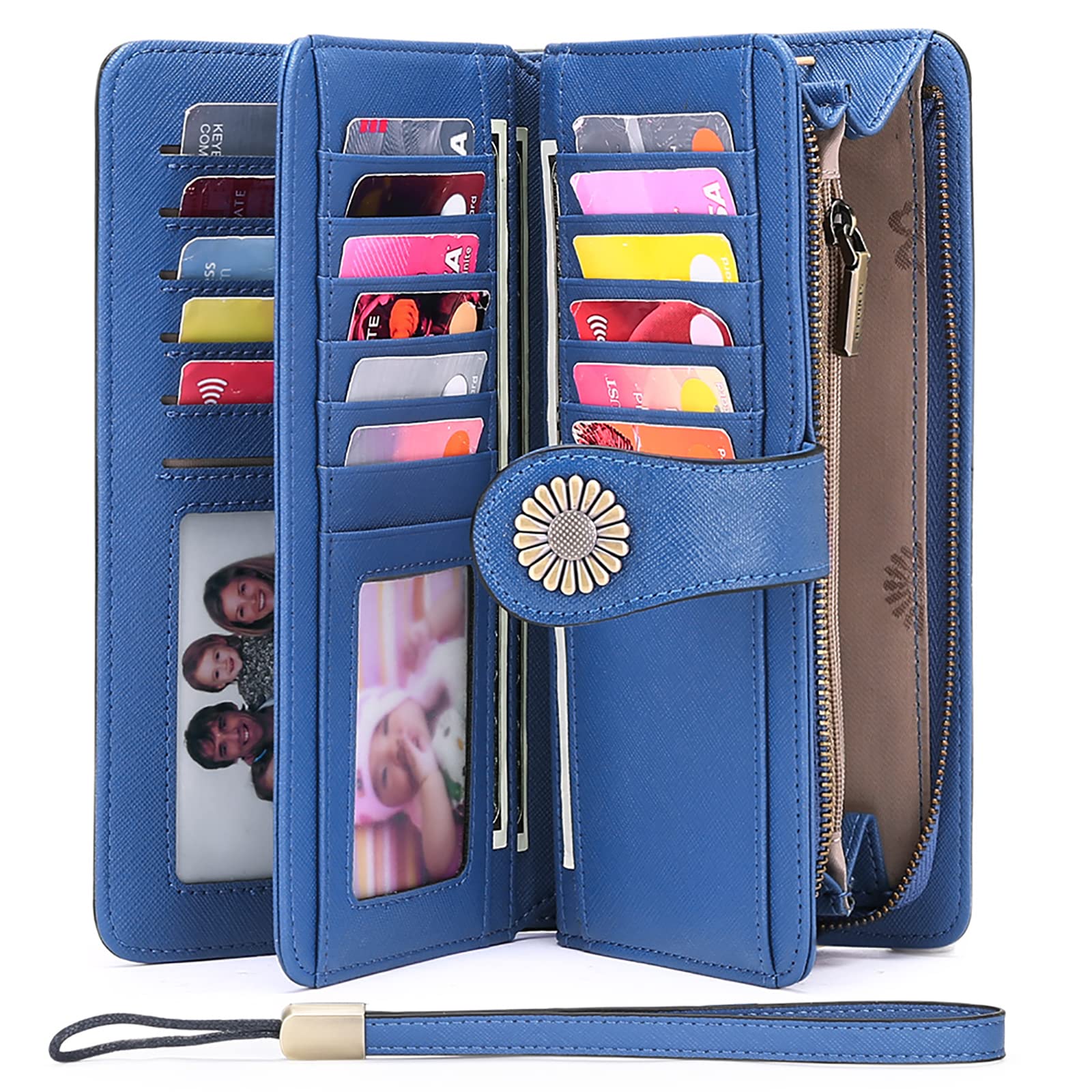 Wallets for Women Genuine Leather Credit Card Holder with RFID Blocking Large Capacity Wristlet